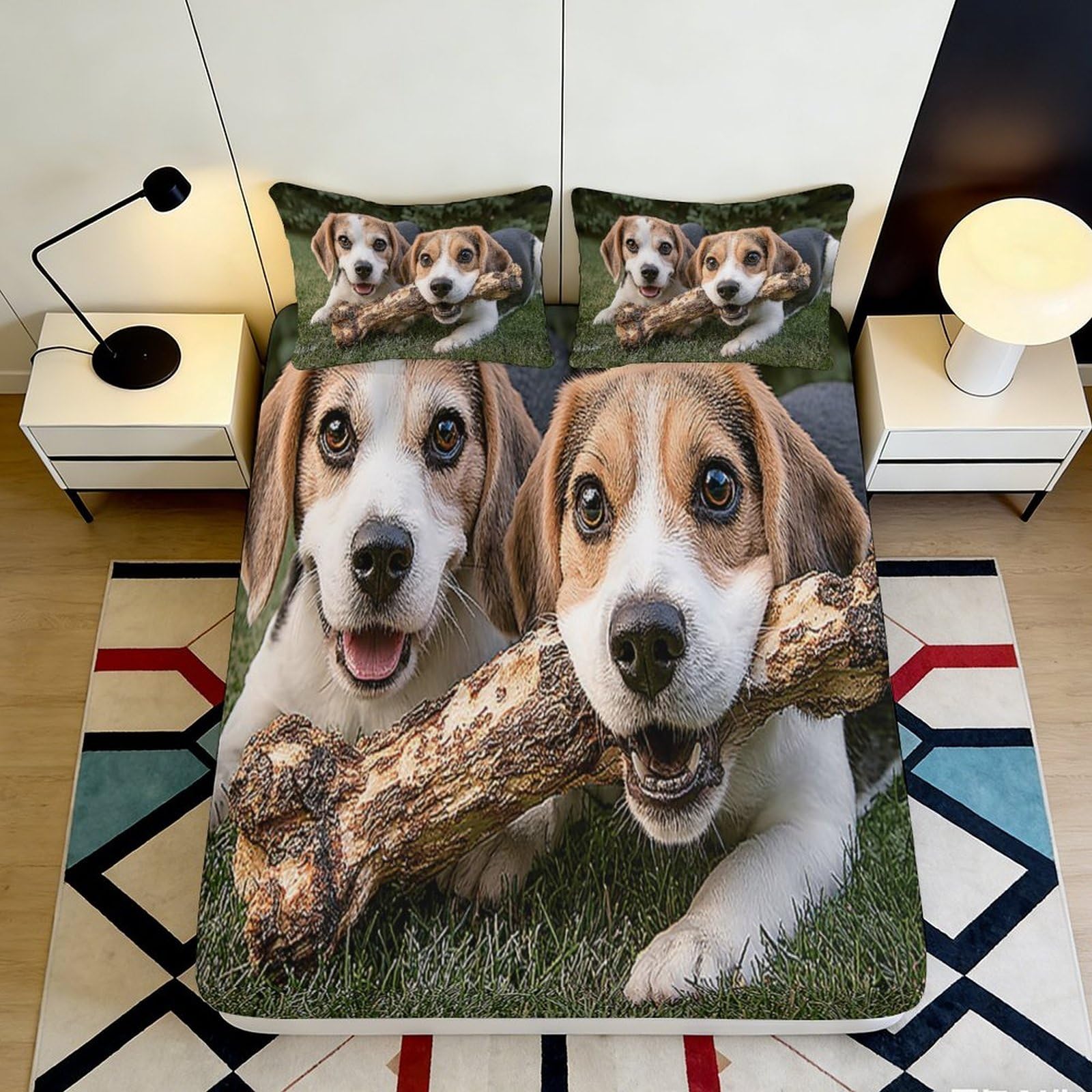 Pnayamiorkfel Style-4 3D Printed Beagle Dog Pattern Fitted Sheet Microfiber Brown Green Bed Cover For Bedroom Decor Dustproof Washable 90X200x25cm