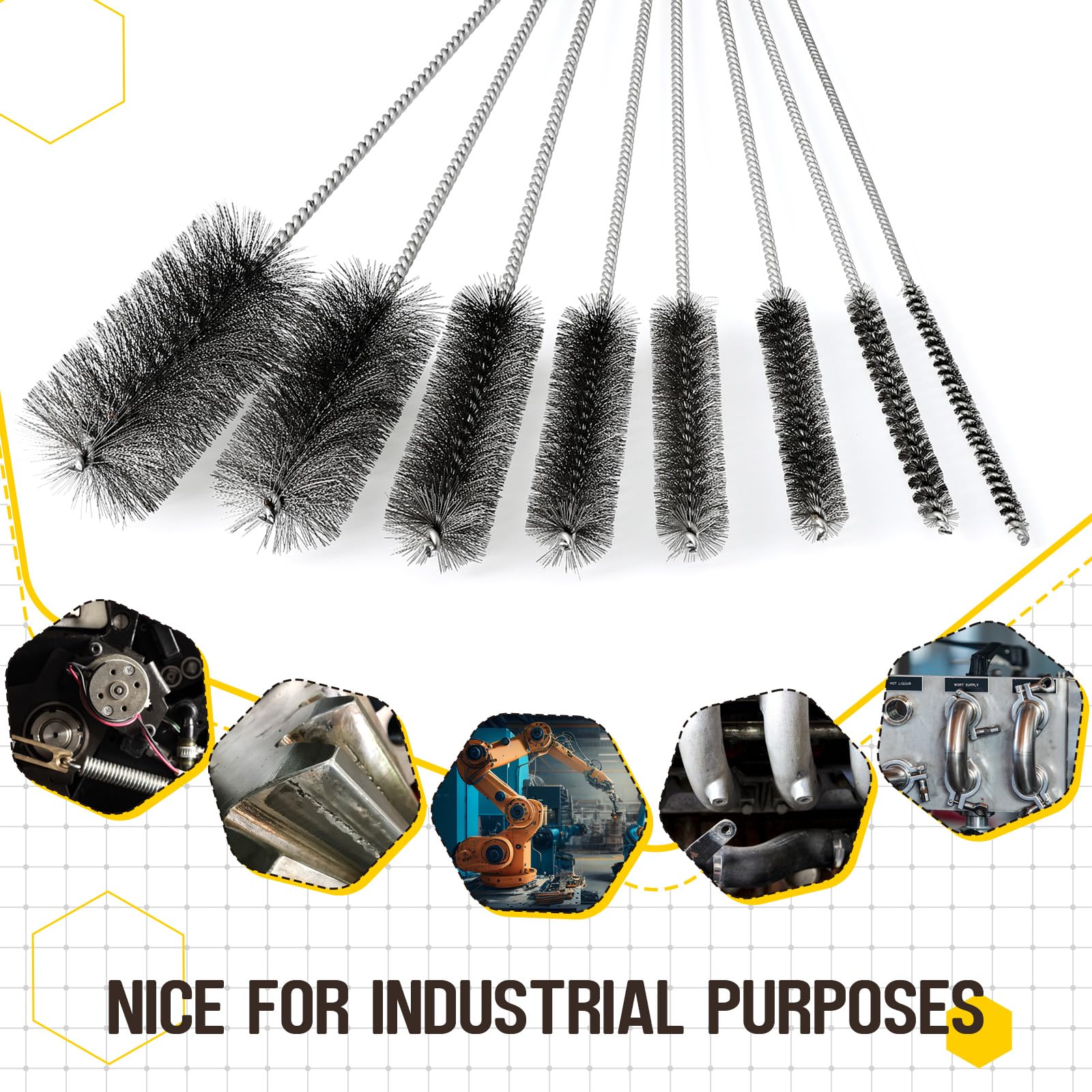 Baderke Cepillo de limpieza de tubos de alambre de 16 pulgadas de largo, acero inoxidable | 8 cepillos de acero inoxidable para limpieza de tuberías, alambre de metal, cepillos largos para limpieza