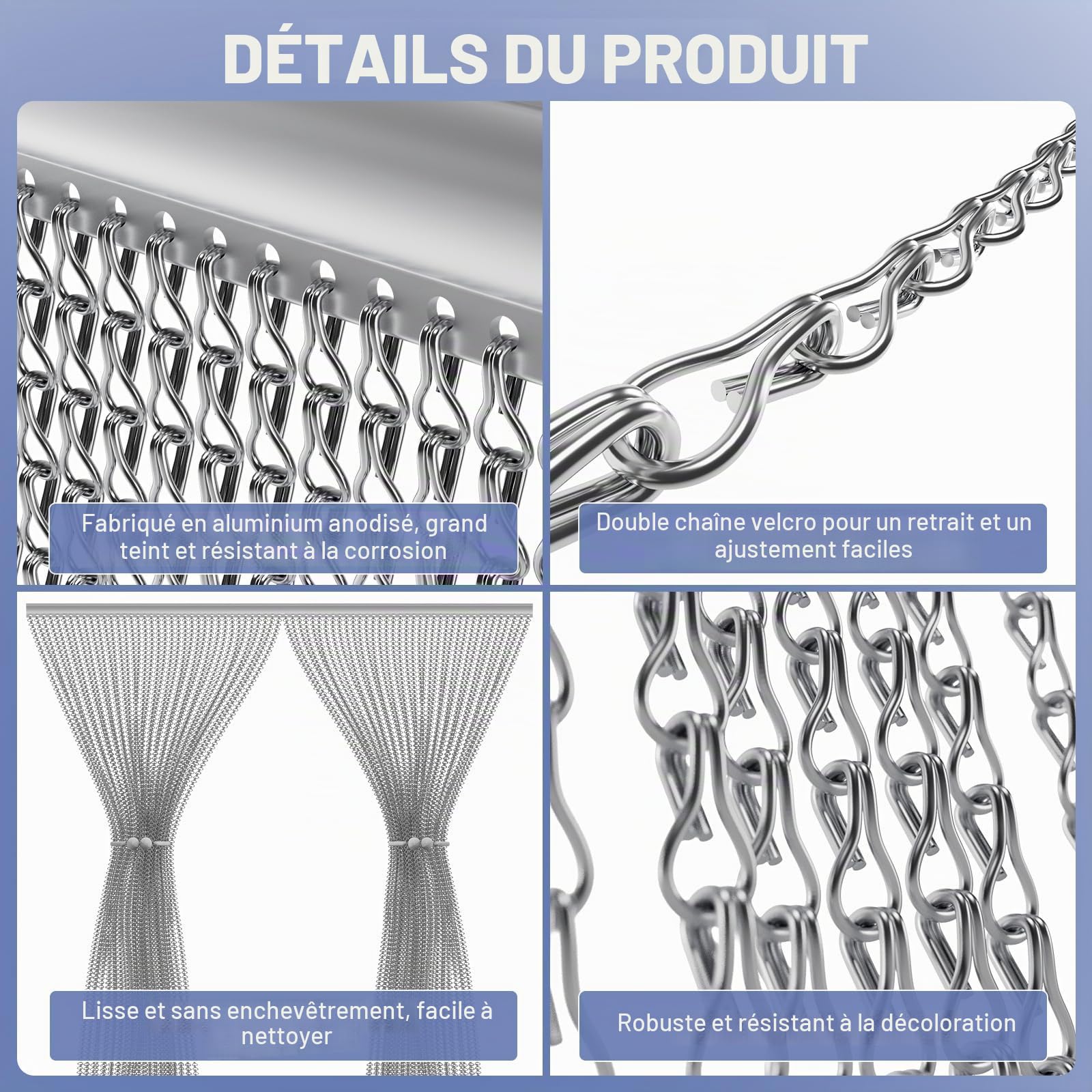 Soontrans Rideau Anti Mouche pour Exterieure, Rideau de porte en Aluminium 90 x 200cm, Rideaux Anti Mouche, Moustiquaire Métallique, Rideau à chaîne pour Les Insectes, Les Mouches, Les Guêpes(gris)