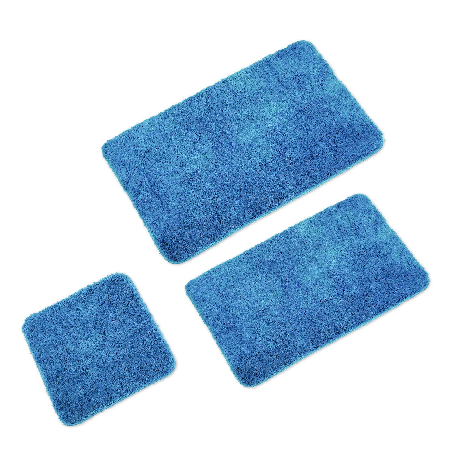 WohnDirect Alfombrilla de baño Conjunto - Alfombra baño Juego - Antideslizante - Lavable - Alfombra para el Cuarto de baño - Azul - 50 x 80 cm + 60 x 100 cm + 45 x 45 cm