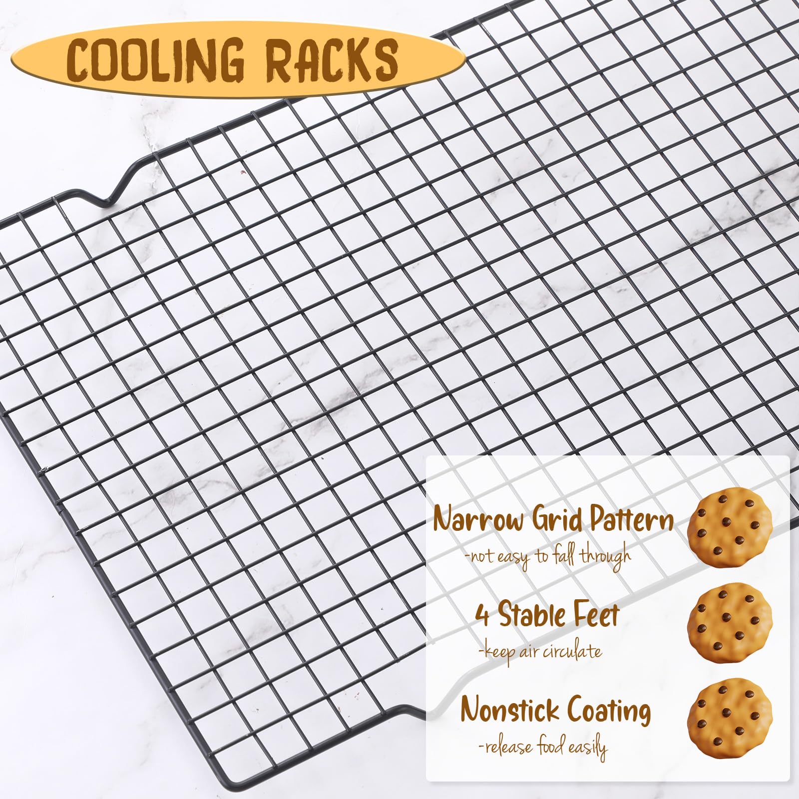 Harloon Cooling Racks Set - 3 Baking Wire Grids -3