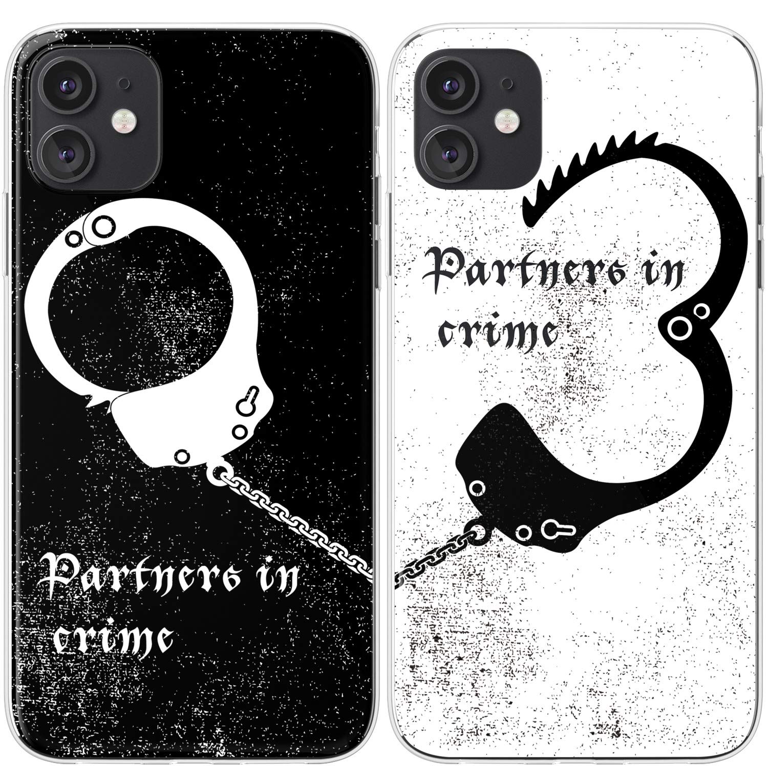 Mertak Matching Cases Compatible with iPhone 16 15 Pro Max 14 Plus 13 12 Mini 11 SE XS S25 S24 Handcuff Silicone Cute White Partners in Crime Cover Black Couple Slim Clear Anniversary