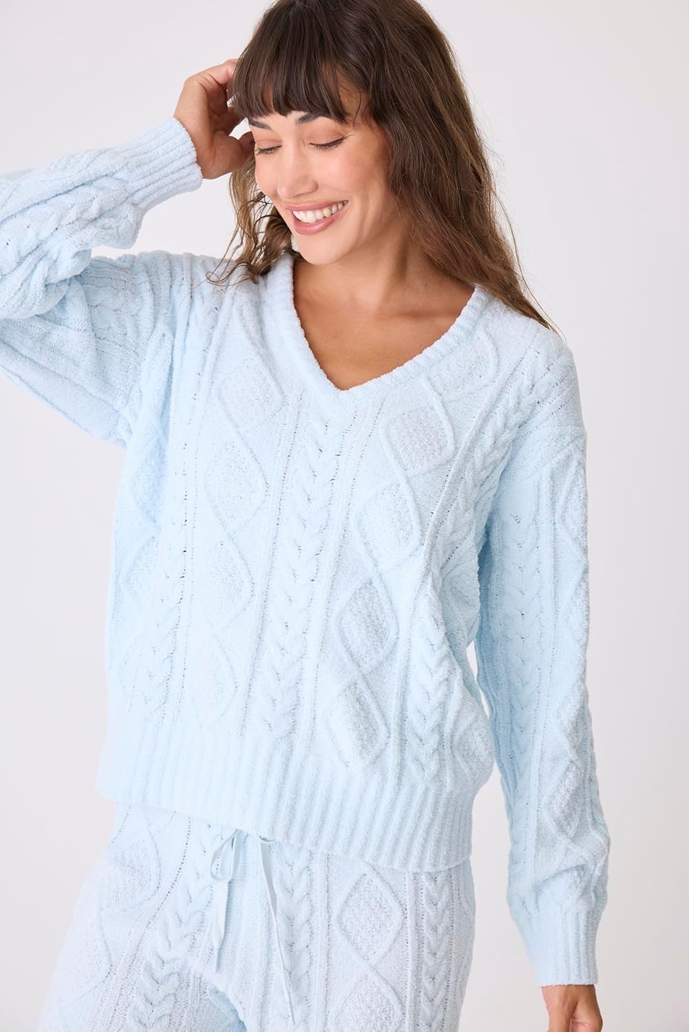 PJ Salvage Womens Cable Crew Lounge Long Sleeve Sweater Top - Image 2