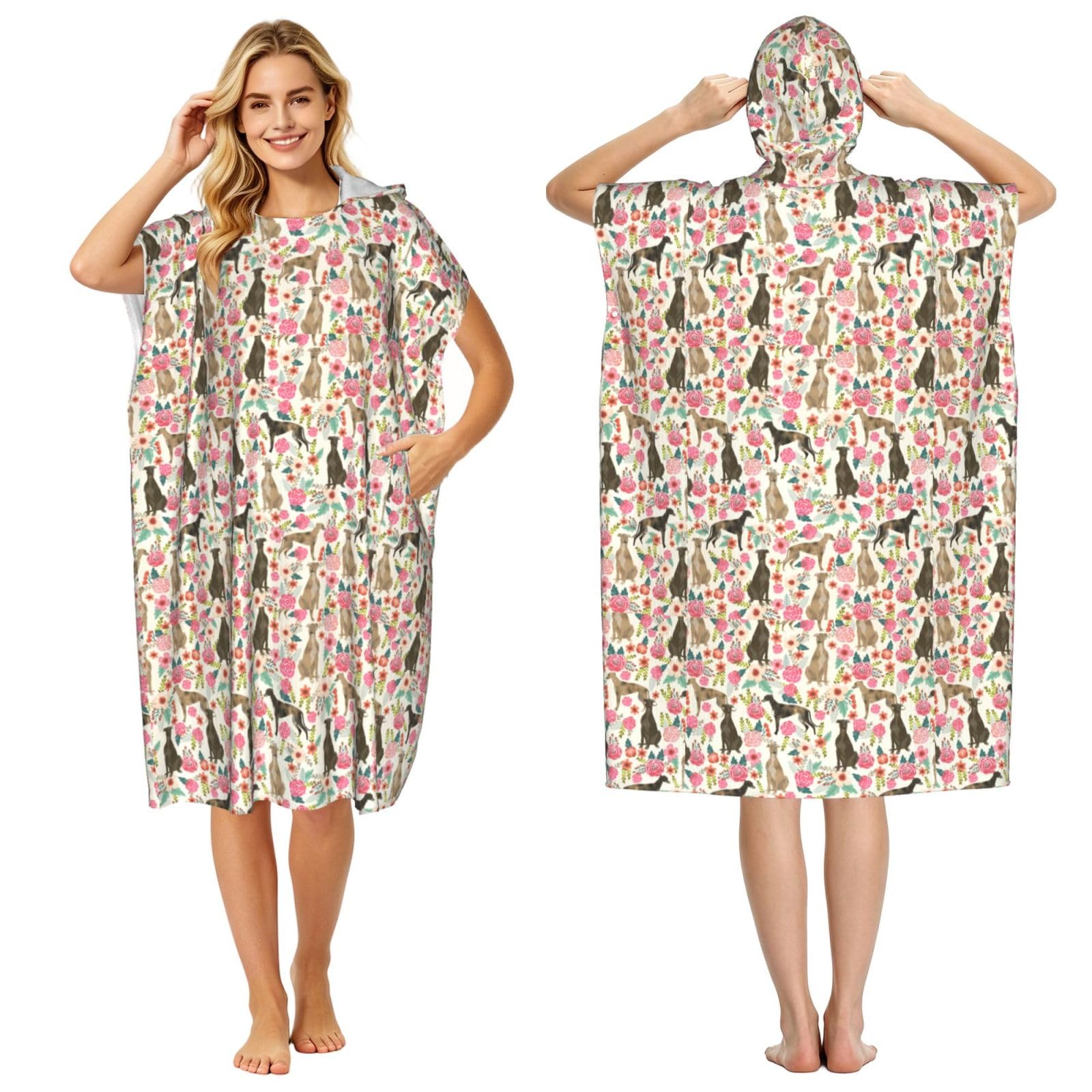 Poadnly Greyhound Dog Printed, Adult Hooded Beach Towel 90 x 110 cm,Changing Bath Robe, Surf Poncho Towel For Women Men