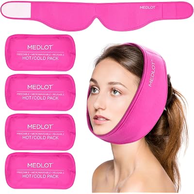LotFancy Face Ice Pack Wrap with 4 Reusable Hot Cold Therapy Gel Packs, Pain Relief for TMJ, Wisdom Teeth, TMD, Oral and Facial Surgery, Dental Implants, Pink
