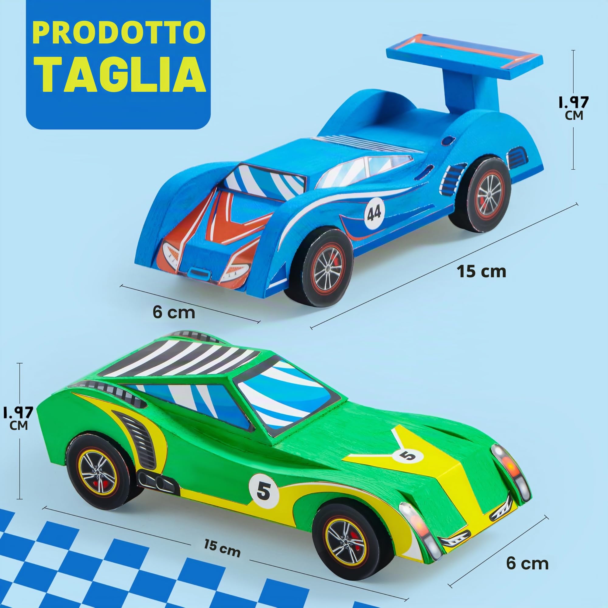 Klever Kits 4 Kit Fai-da-Te per Costruire e Dipingere le Tue Auto da Corsa in Legno, 4 Giocattoli Auto da Corsa, Kit di Arti e Mestieri Facile da Assemblare, Regali per Feste di Compleanno per Bambini