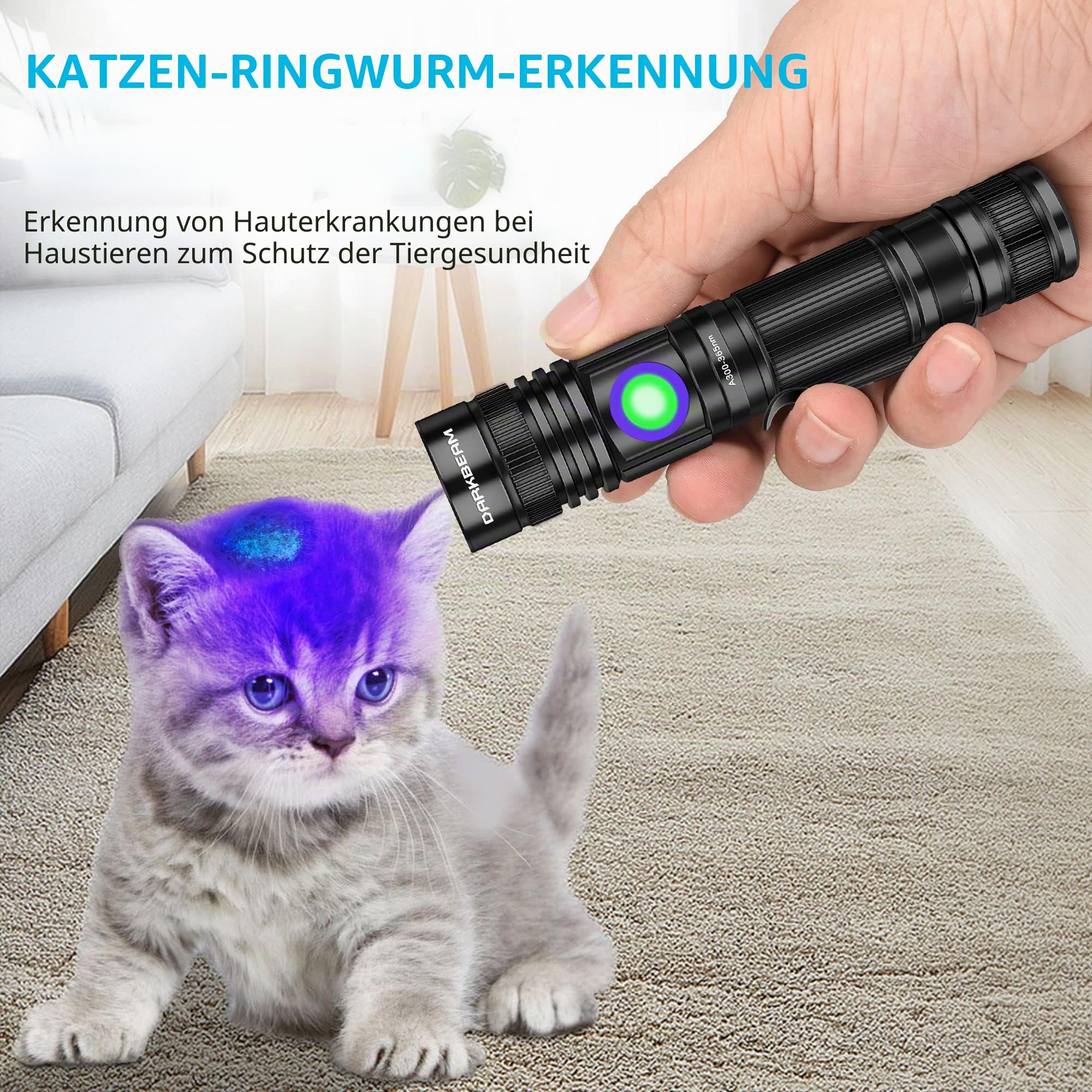 DARKBEAM UV Taschenlampe Schwarzlicht 365nm & 395nm Wiederaufladbare, Woodsche Lampe USB Schwarzlichttaschenlampen Mini Hand LED Ultraviolett Licht, Heimtierurindetektoren, Bernstein, Resin, 2er Pack