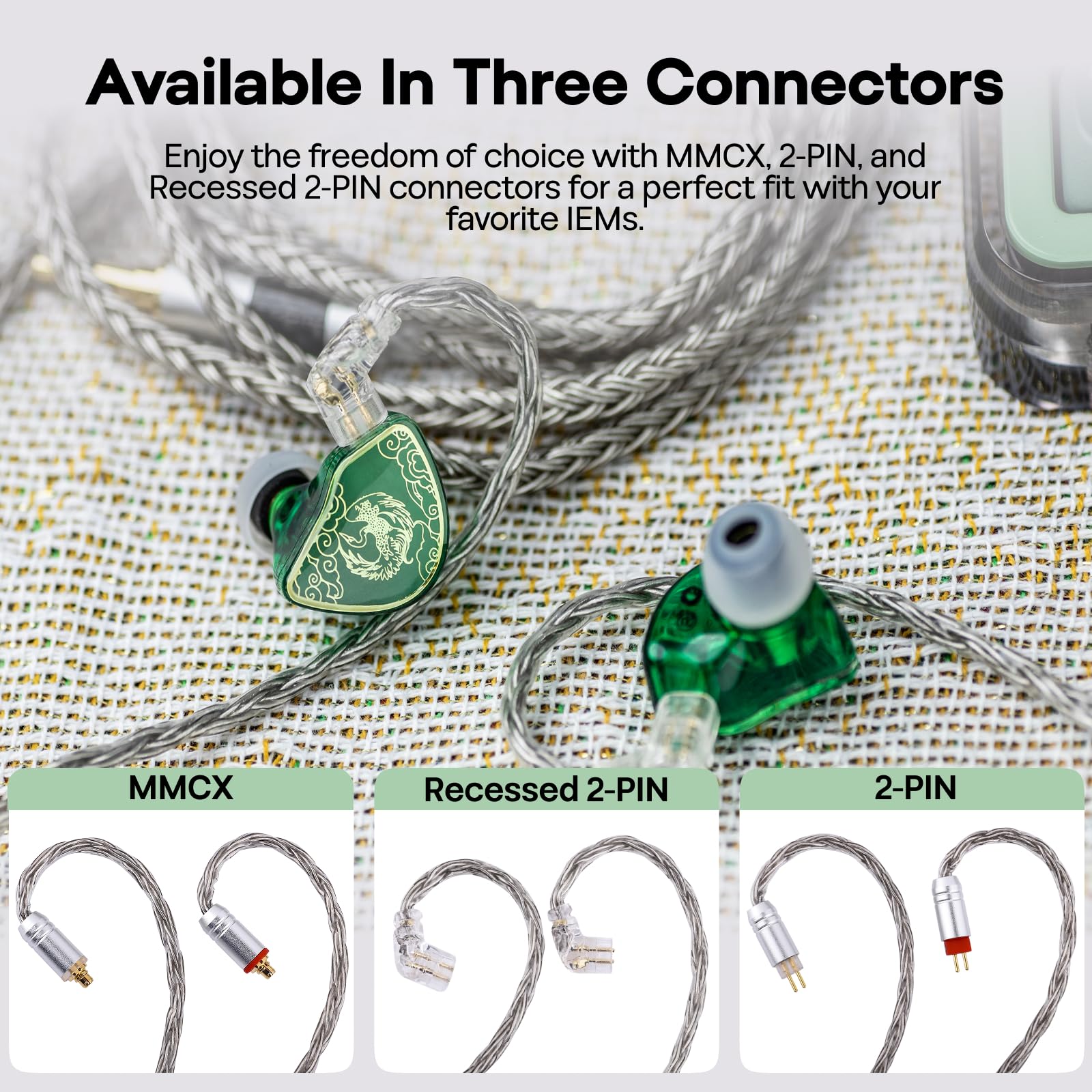 Tripowin Zonie - Cable de monitor intraural de 2 m, cable largo IEM para auriculares, chapado en plata de 16 núcleos, cable de actualización para auriculares con cable HiFi, cable de