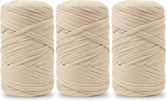 Vincona 3x300g T-Shirt Yarn, T Shirt Elastic Fabric for Crocheting, Knitting for Crocheted Bags, Baskets, Wall Hangings, Home Decoration, DIY Crafts Apricot Beige 16