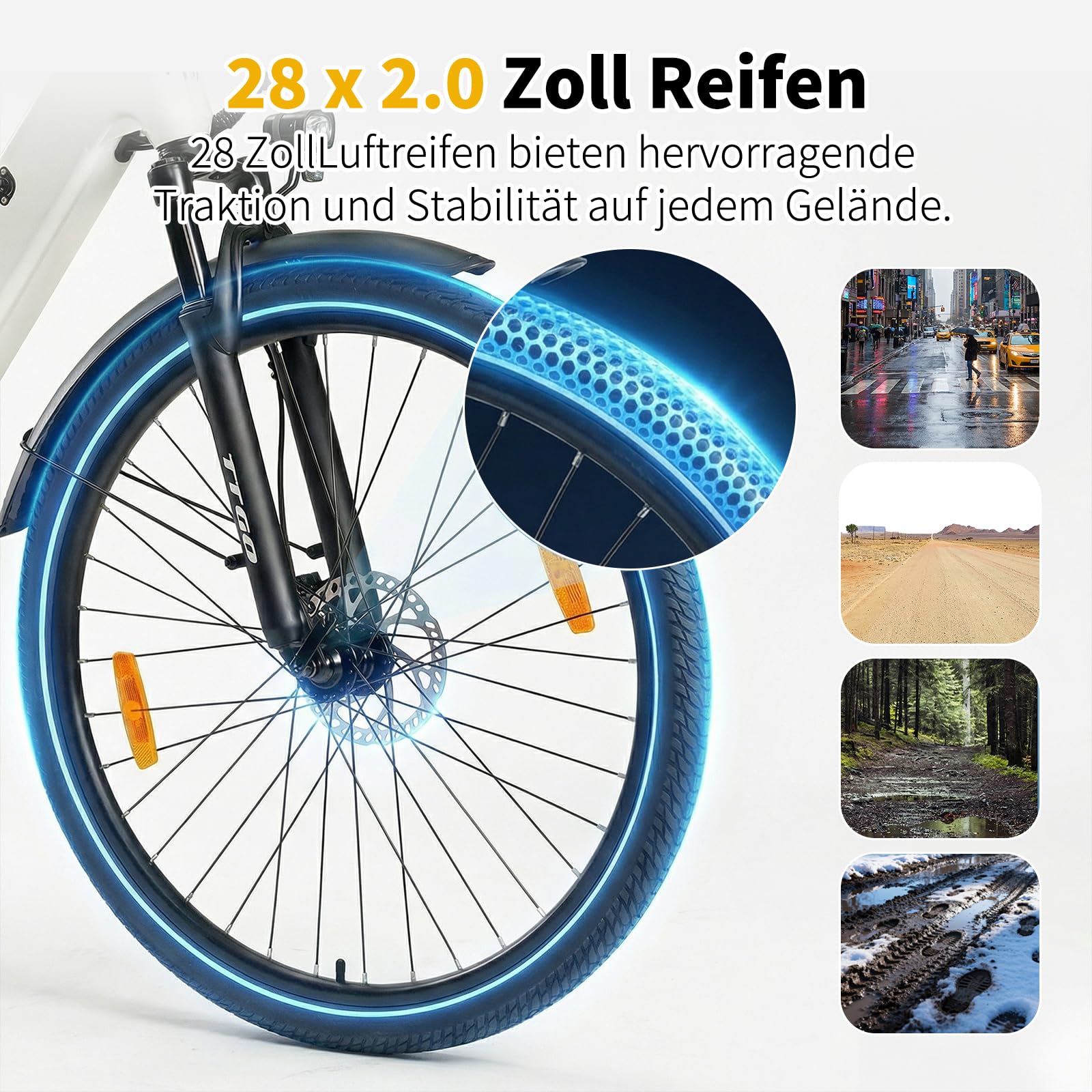 ttgo 28 Zoll E-Bike für Damen Herren, Trekking Ebike 36V 20Ah Akku Drehmomentsensor, 250W Motor 25 km/h 7-Gang, 80–120 km Reichweite, Hydraulische Scheibenbremsen, LCD Display, C3 PRO