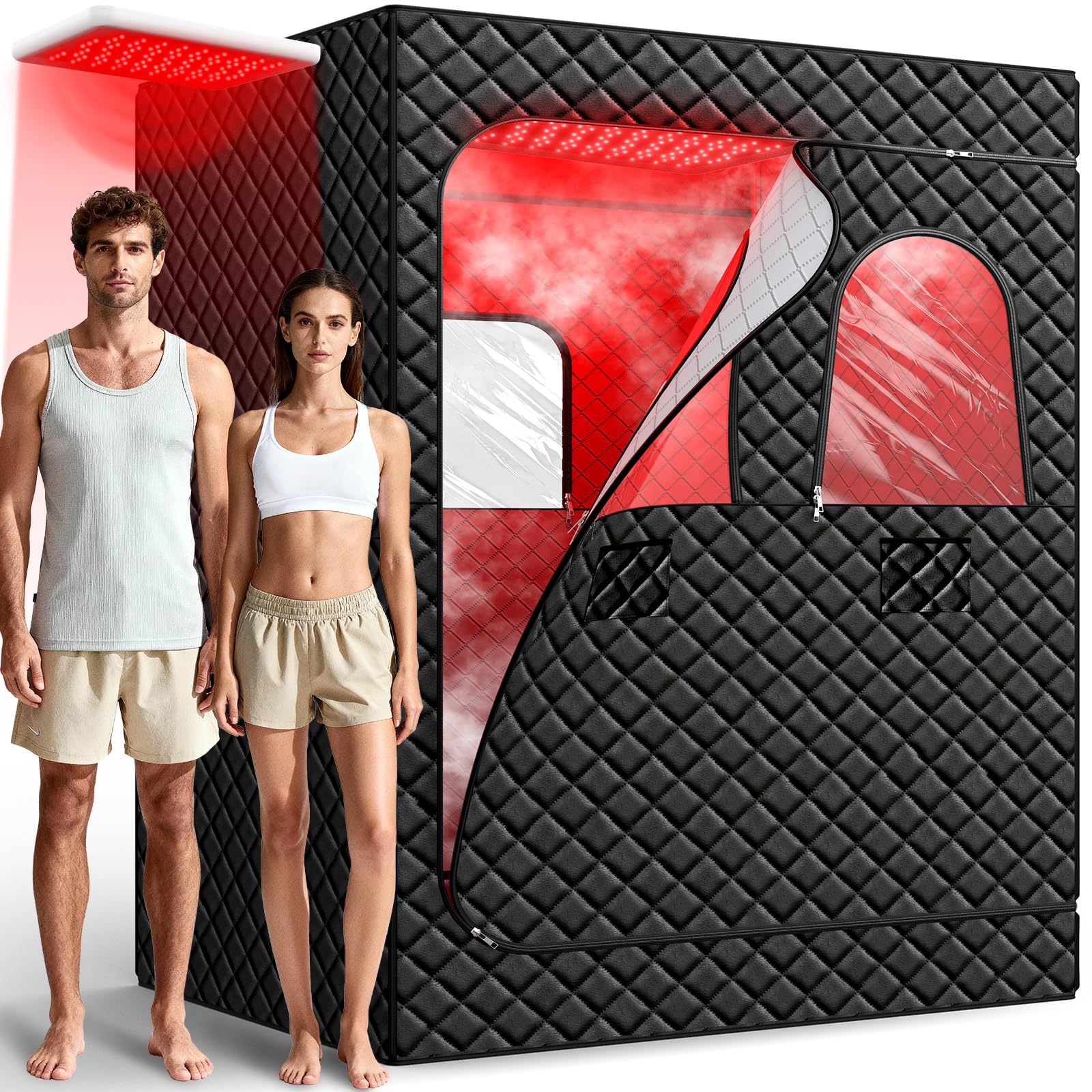 Photo 1 of ***UPDATED 5/30***2 Person Infrared Sauna Box for Home, Portable Steam Sauna with 660nm Red Light Therapy Lamp, 5-Layer Waterproof, 2 Steamers, 2 Folding Chair