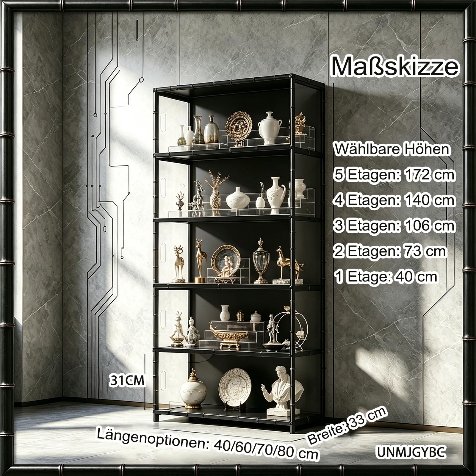 Modernes Regal mit Acryltüren und verstellbaren Böden, staubdichter Display-Schrank für Sammelstücke, Gaming-Equipment und dekorative Gegenstände zu Hause Schwarz 1 Etage/70× 33×40cm