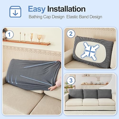 Miniatura 5 de WEYOND Fundas de cojín grandes para respaldo y respaldo súper elásticas para sofá de 2 cojines, fundas de cojín para respaldo de sofá, fundas de