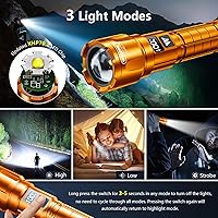 Vista 3 de WdtPro Linterna LED Recargable Paquete de 2, Linterna Táctica Súper Brillante con Zoom de 6000 Lúmenes con Pantalla Digital LCD, Linterna