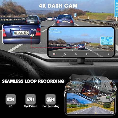 Miniatura 3 de Dash Cam estéreo portátil CarPlay - Pantalla inalámbrica Android Auto para automóvil - Pantalla IPS de 6.25 pulgadas 4K Full HD Car DVR Grabación