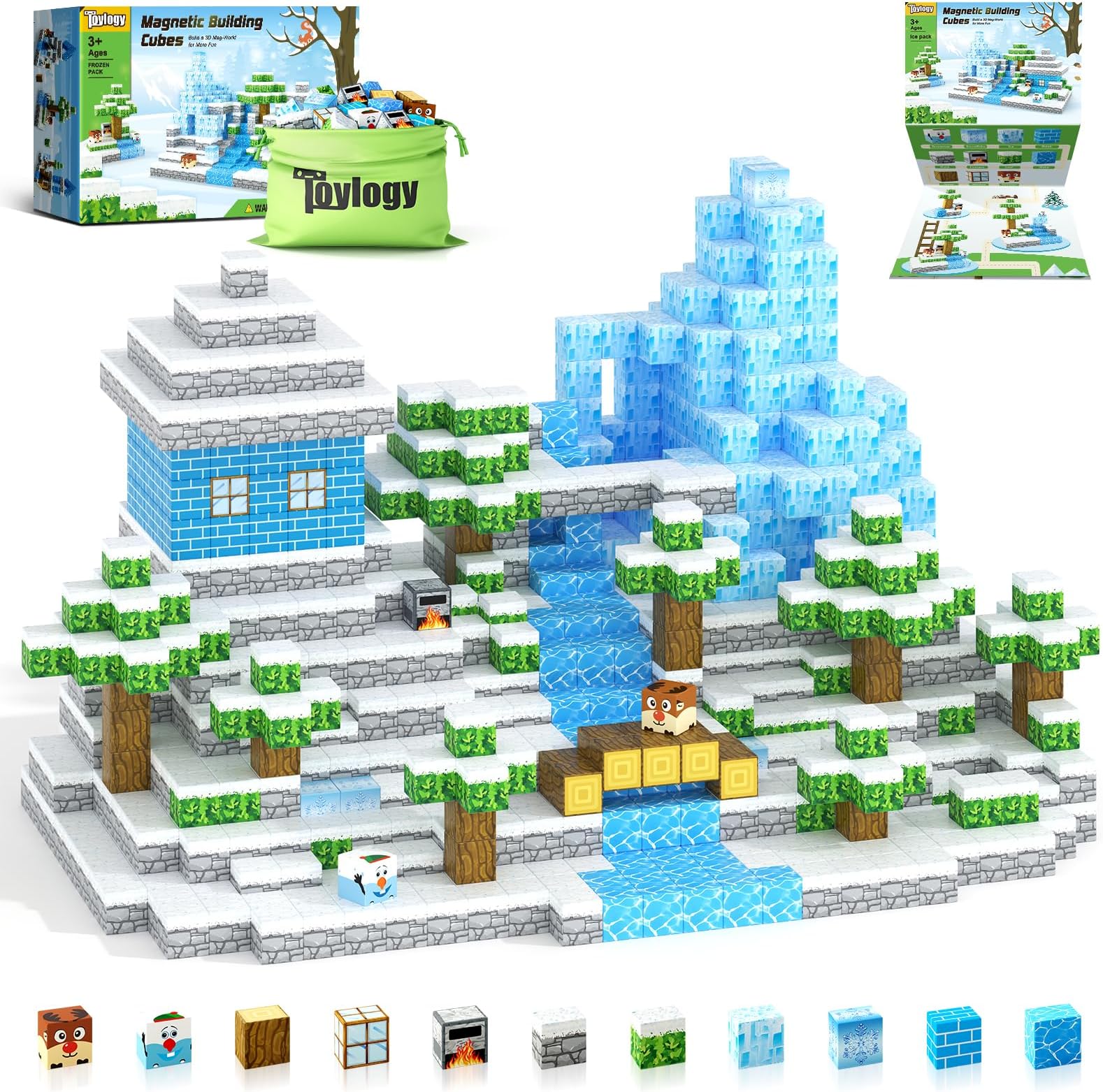Magnetic Blocks-Build Mine Magnet World Ice Edtion Building Craft, Toys for Girls Age 3 4 5 6 7 8 STEM Sensory Kids Games Toys for Toddler Christmas Birthday Gifts for 3+ Years Old Girls & Boys
