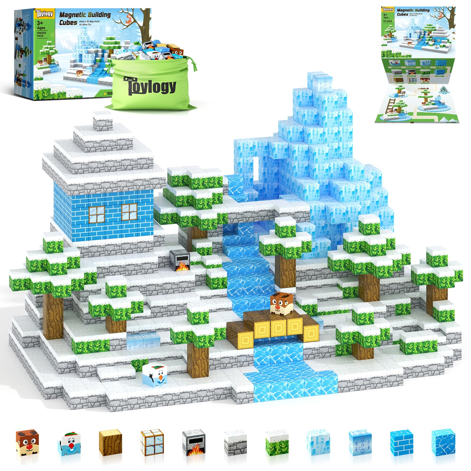 Magnetic Blocks-Build Mine Magnet World Ice Edtion Building Craft, Toys for Girls Age 3 4 5 6 7 8 STEM Sensory Kids Games Toys for Toddler Christmas Birthday Gifts for 3+ Years Old Girls & Boys