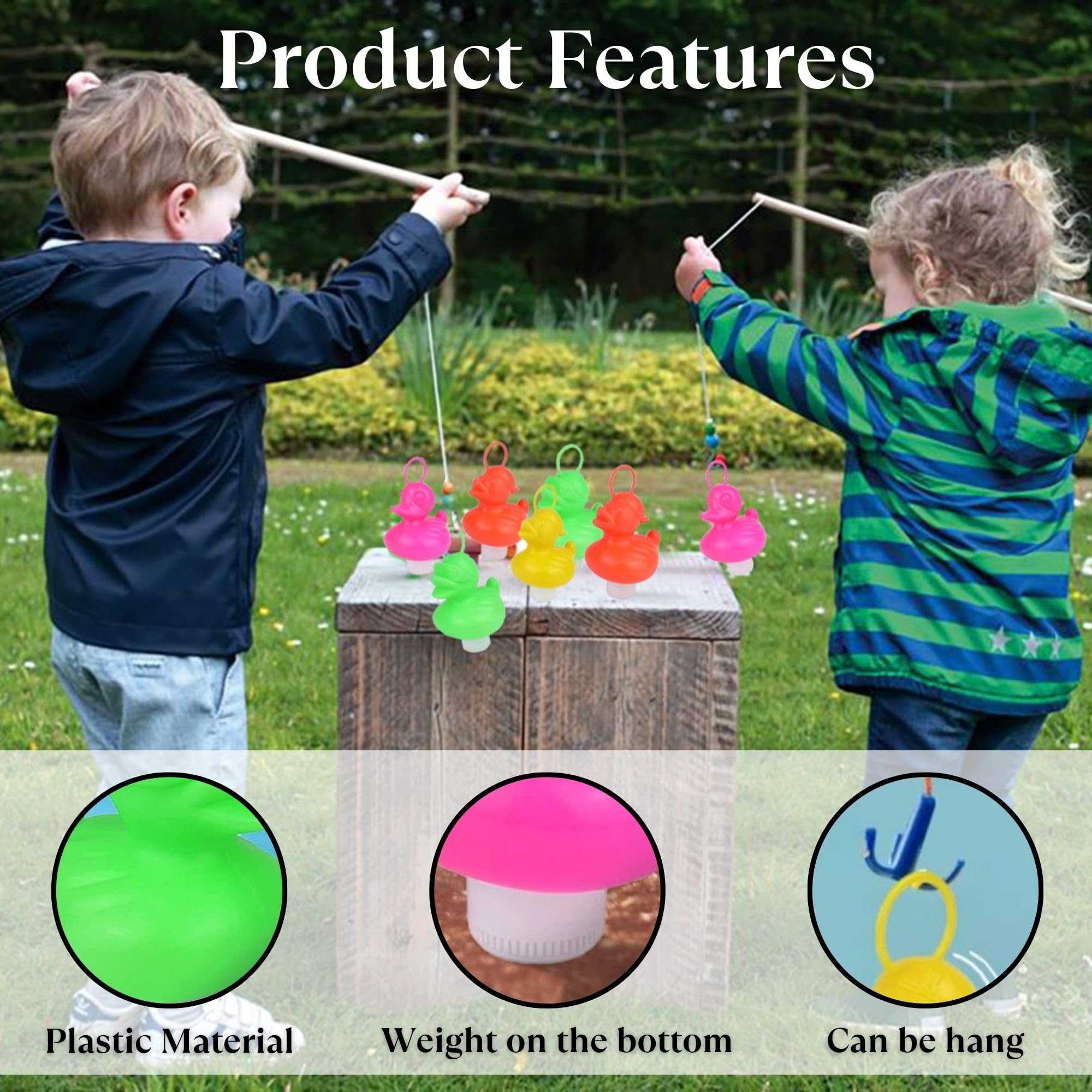 SERENA'S ® Pack of 20 Weighted Ducks with Hooks 7cm Plastic Ducks in 4 Neon Colours Kids, Duck Fishing Set, Duck Bath Set - Image 3