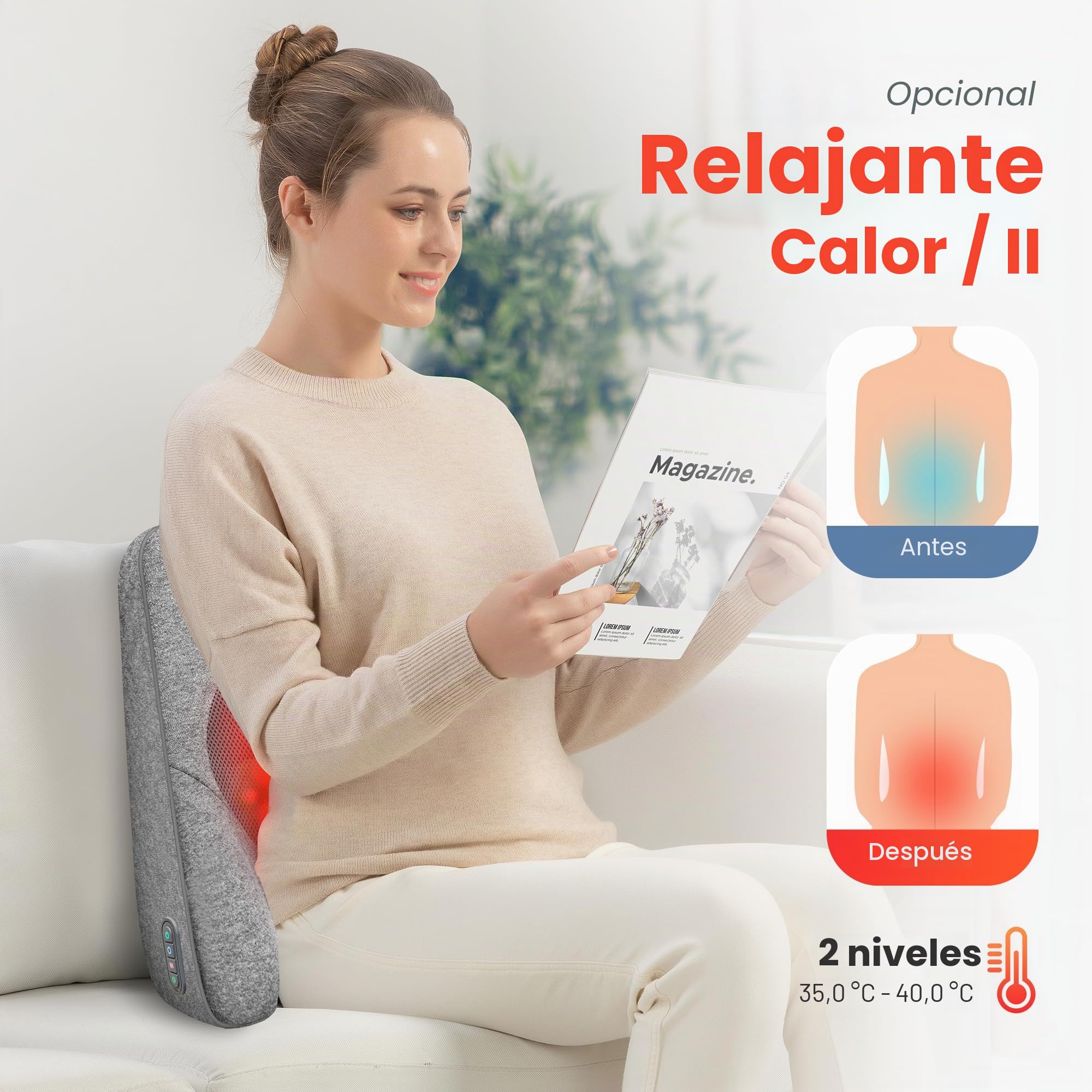 COMFIER Masajeador de Espalda, Masajeador Cervical y Espalda Shiatsu para Silla de Oficina, Cojín de Masaje Eléctrico para Aliviar el Dolor, Casa, 2 Ajustes de Calor, Regalos Originales para Mujer