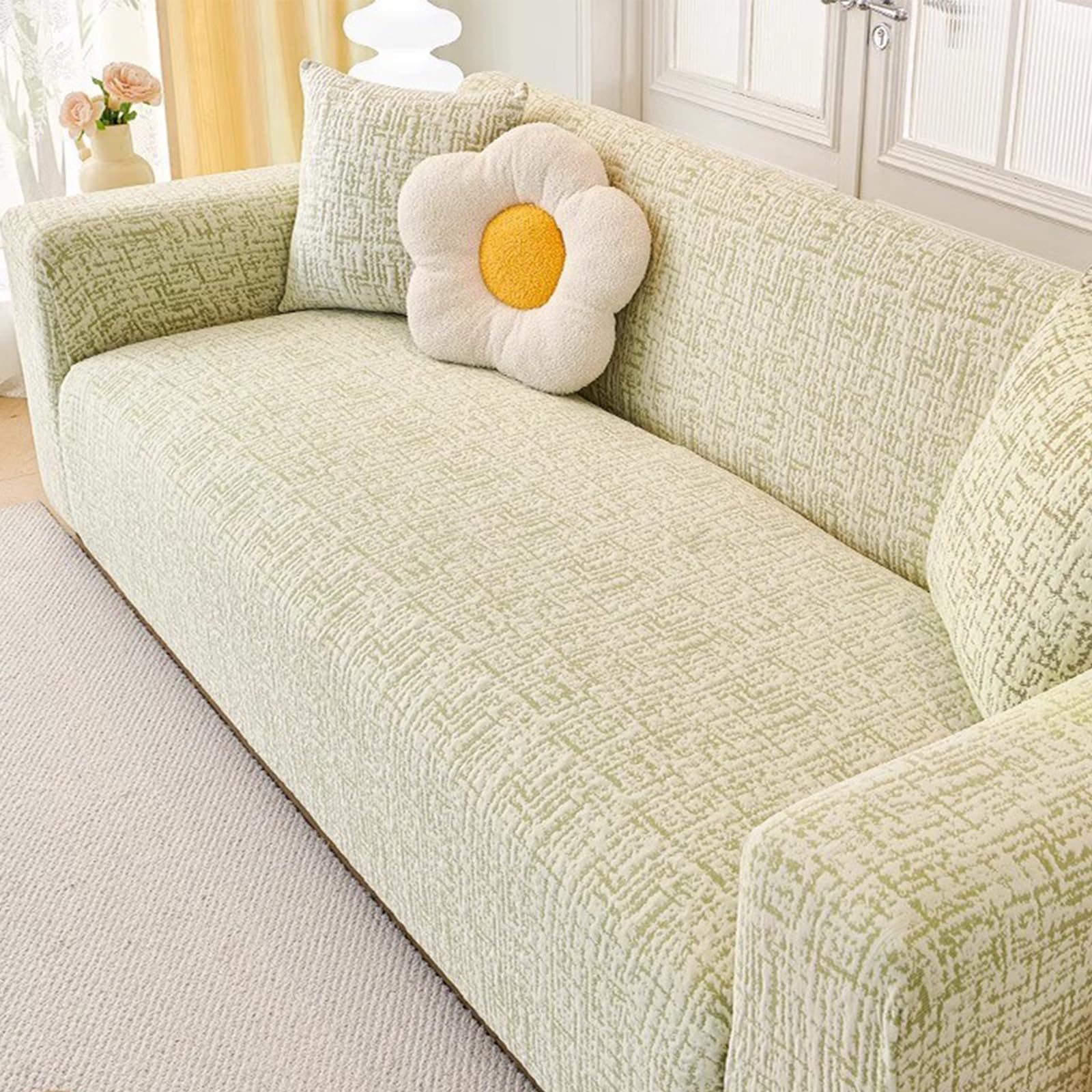 Wysokie rozciąganie miękkie pluszowe sofy, prania elastyczne meble dla dużych sofy, ogrody, futon, futon, gałęzi, fotela, segmentowa kanapa do rzucania Green 305-360cm
