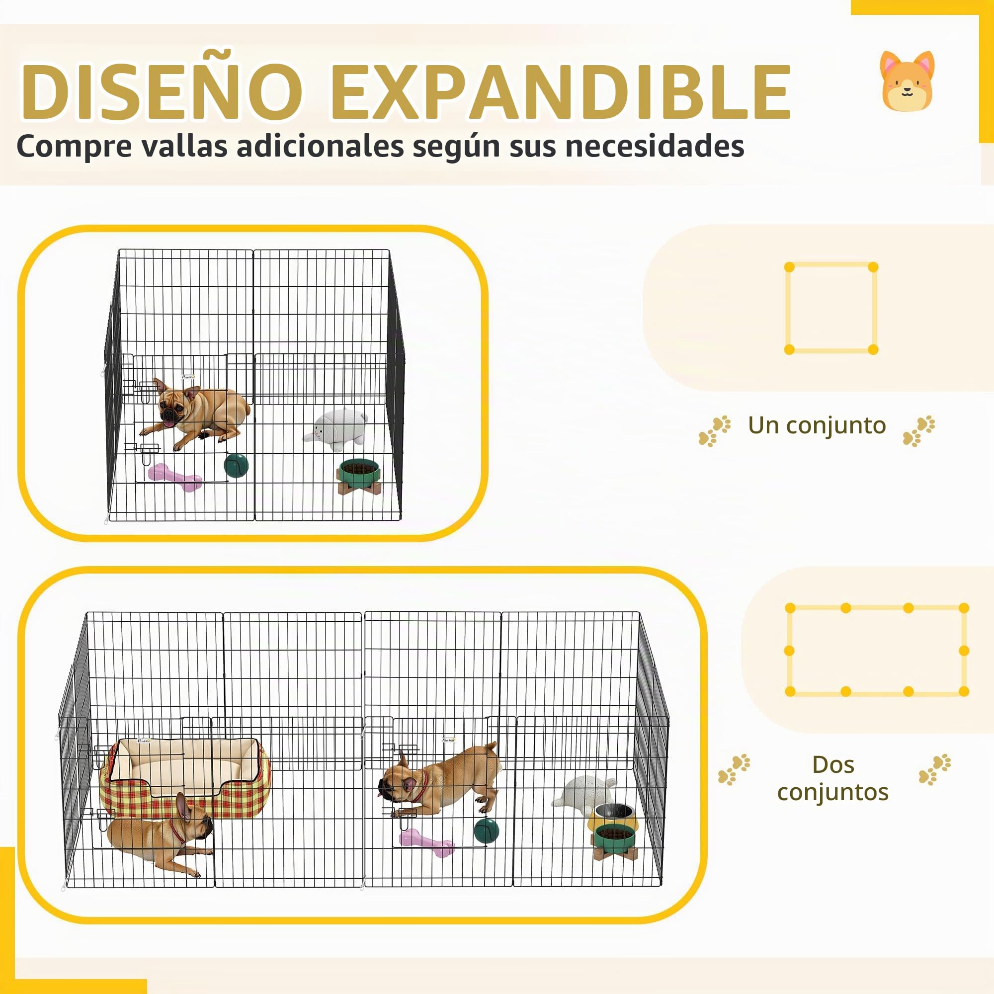 PawHut Parque para Perros de 8 Paneles para Mascotas 76x61 cm Negro | Jaula Metálica, Vallas para Perros Plegables, con Puerta y Doble Cerradura, para Jardín Patio Exterior