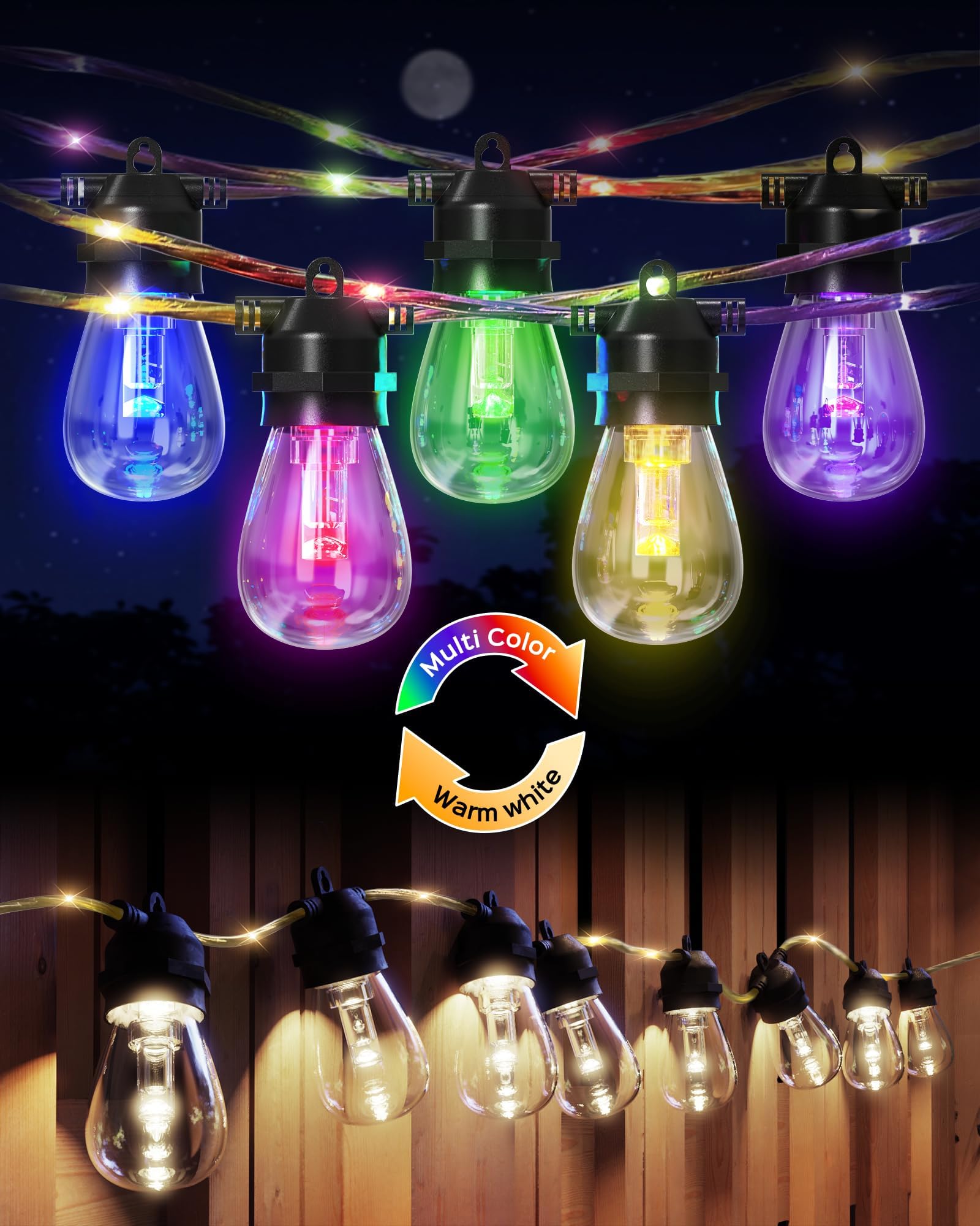 Newpow Flickers Color Changing LED Outdoor String Lights 36ft with 32