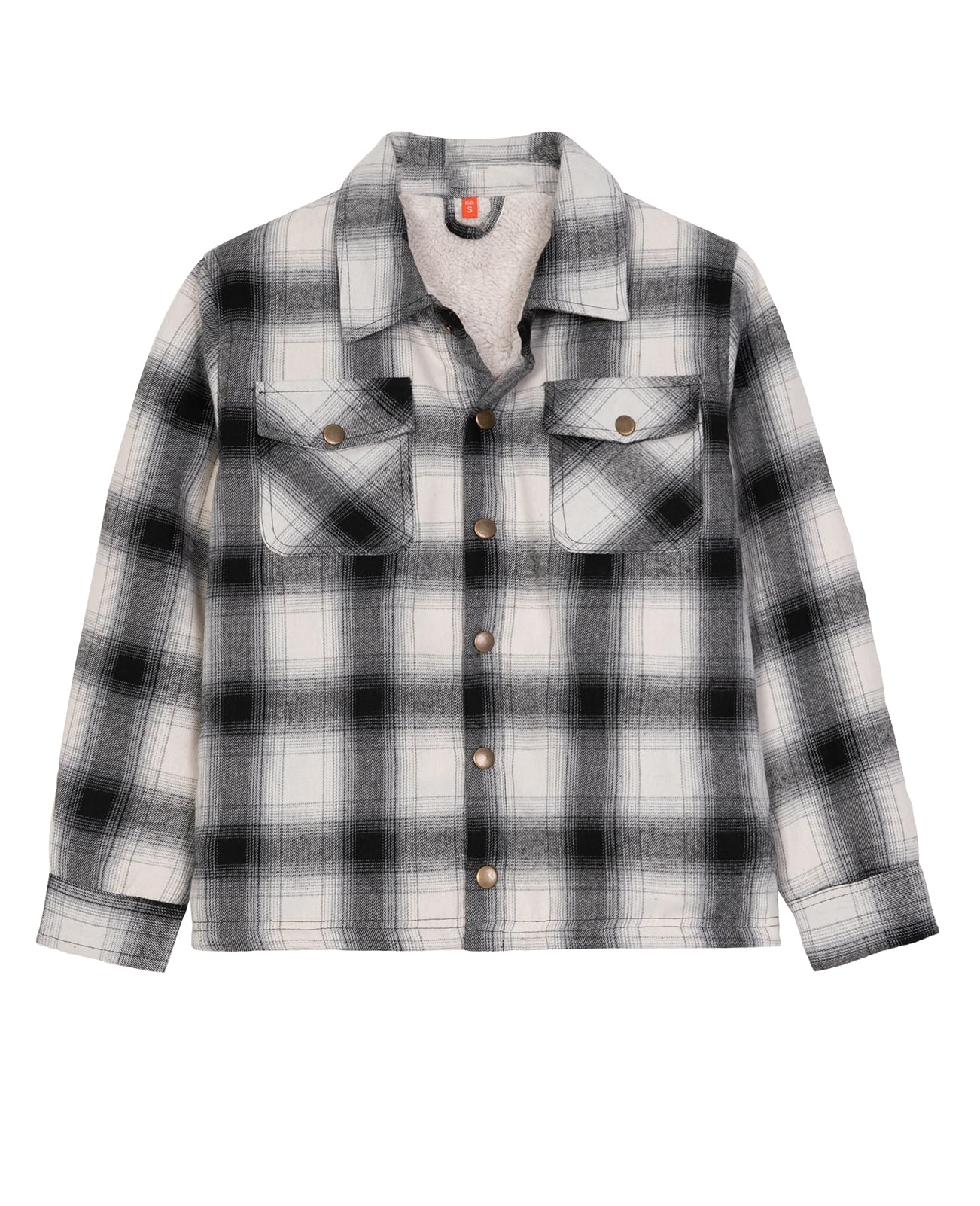 ZENTHACE Chaqueta de franela con forro de sherpa para niños y niñas, acogedora chaqueta a cuadros (género neutro)