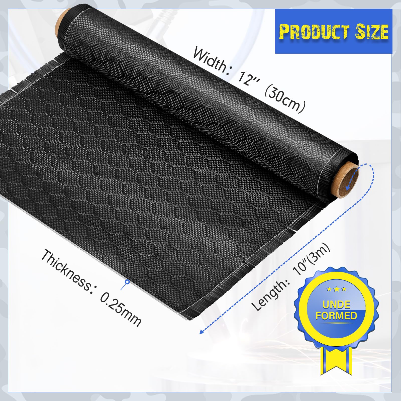 VitalCozy Rouleau de tissu en fibre de carbone 3 m x 30,5 cm en fibre de carbone sergé 3 K/220 g pour renforcement structurel de voiture, béton, mur, bateau, réparation projet de bricolage