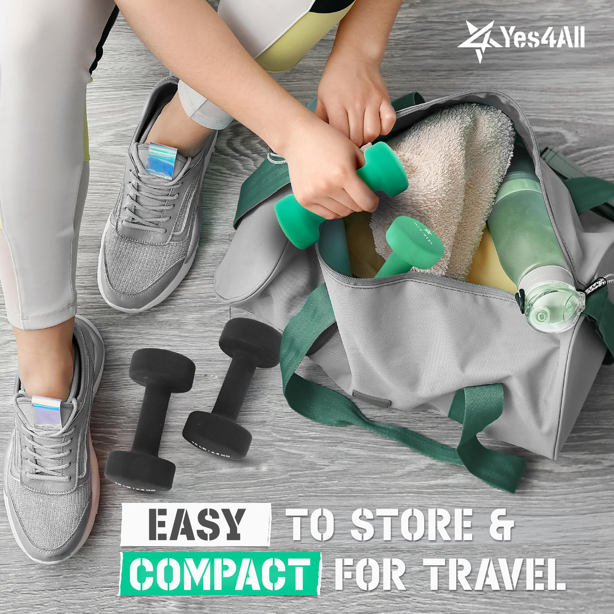 Yes4All Manubri in neoprene, set di 2 pesi per mani, comodo cavo di tipo C incluso, 0,9-9,1 kg, impugnatura comoda per un allenamento sicuro a casa, rivestimento in neoprene antiscivolo con design