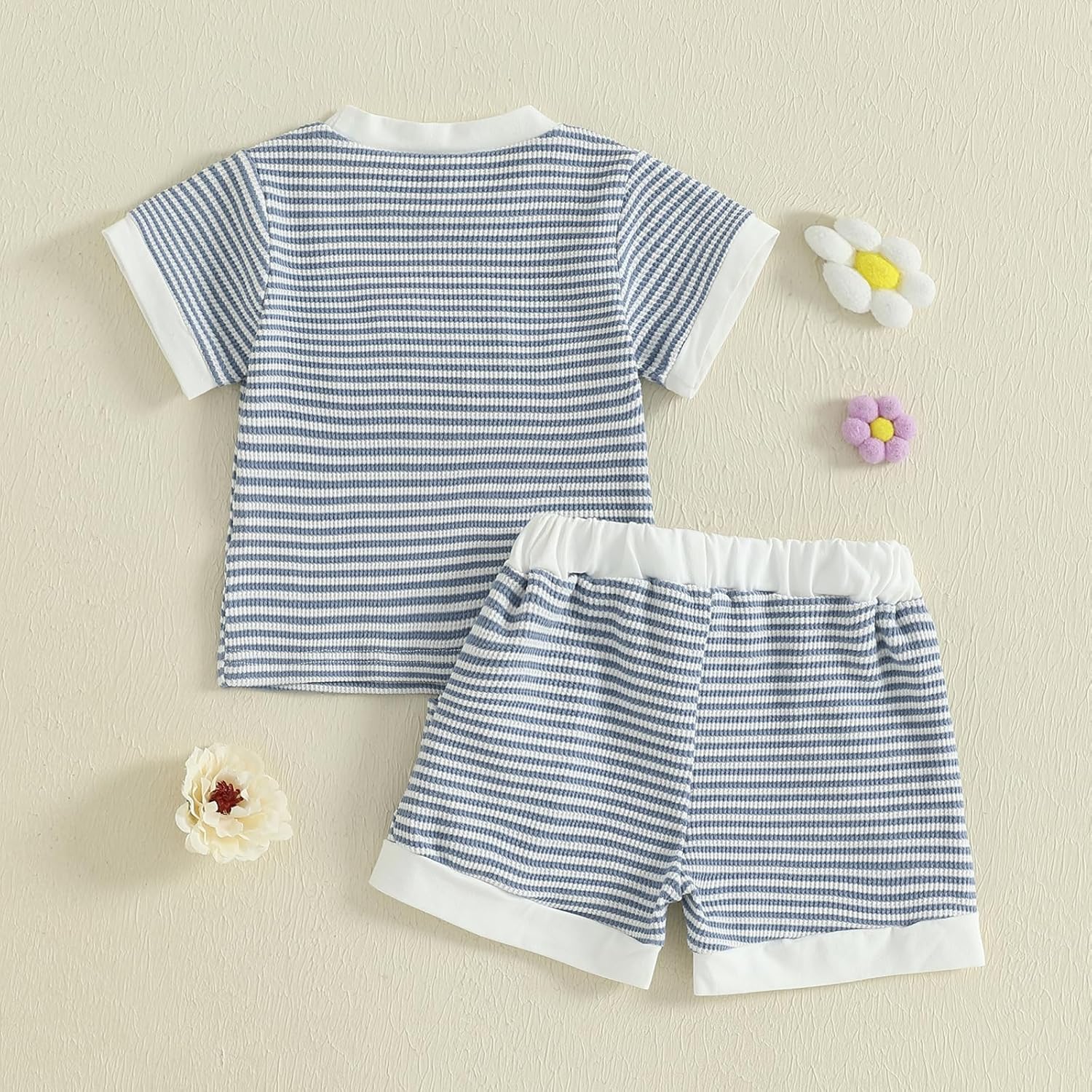 Toddler Baby Girl Outfits Floral Summer Clothes Infant Spring Waffle Short Sleeve Shirt Tops Cute Shorts Set - Image 4