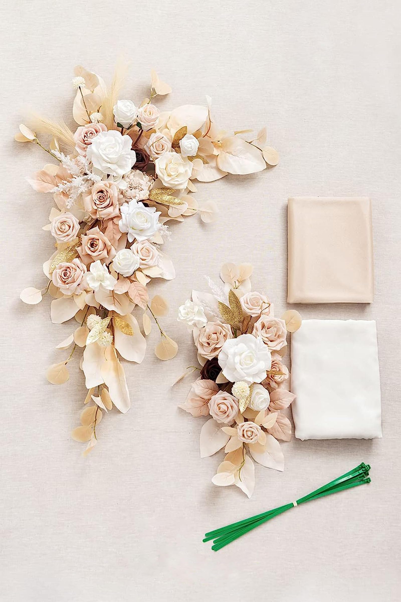 Emivery Kit Fiori Per Archi Nuziali Con Tende – Confezione Da 4 – Composizioni Floreali Rustiche Finto, Tessuti Drappeggiati Bordeaux E Rosa, Fascette Incluse