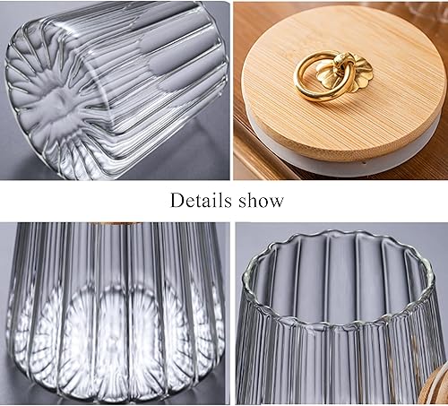 Miniatura 10 de FANTESTICRYAN Recipiente de cristal pequeño de vidrio para frutos secos, recipiente de almacenamiento hermético con tapa de bambú, mango de metal,