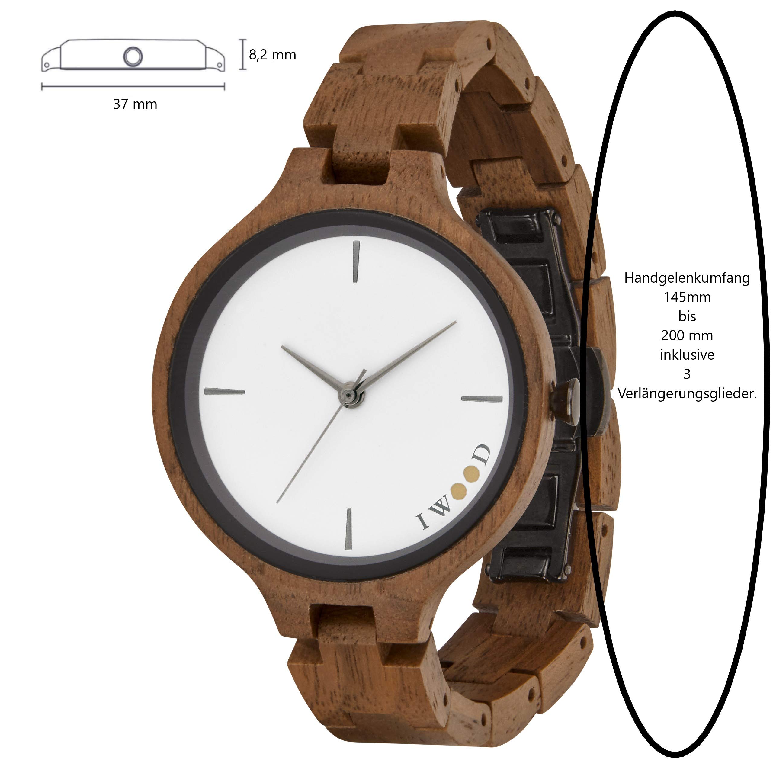 IWOOD Holzuhr - Armbanduhr aus Edelholz - Uhr - Holz - analoge Damen Quarzuhr - Ø 37mm - Miyota Caliber (Walnuß/Schwarz)