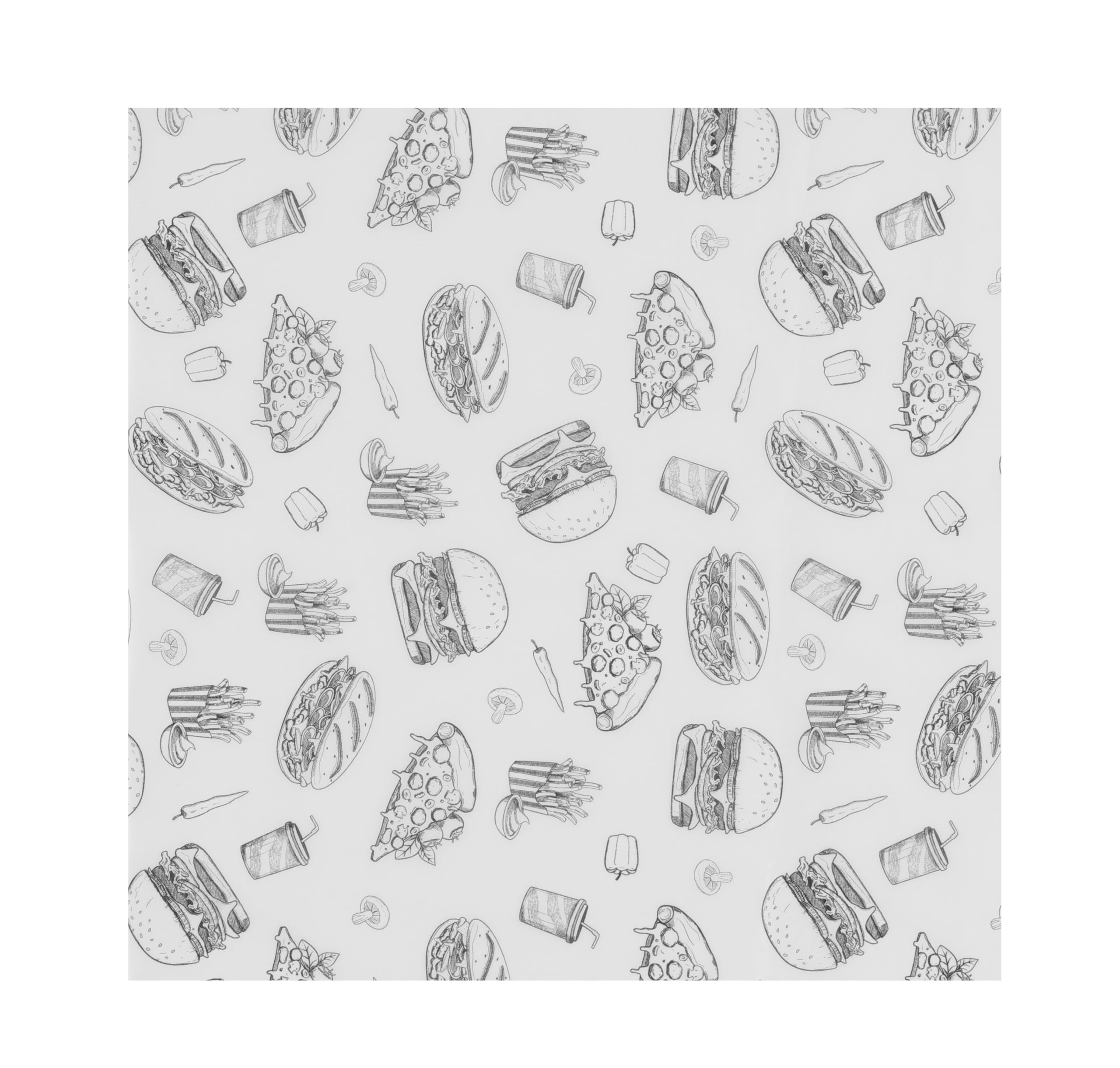 HENDI Carta alimentare antigrasso, confezione da 500 fogli, resistente ai grassi, carta cerata in bianco e nero con illustrazioni di hamburger per avvolgere o servire alimenti, 305x305mm
