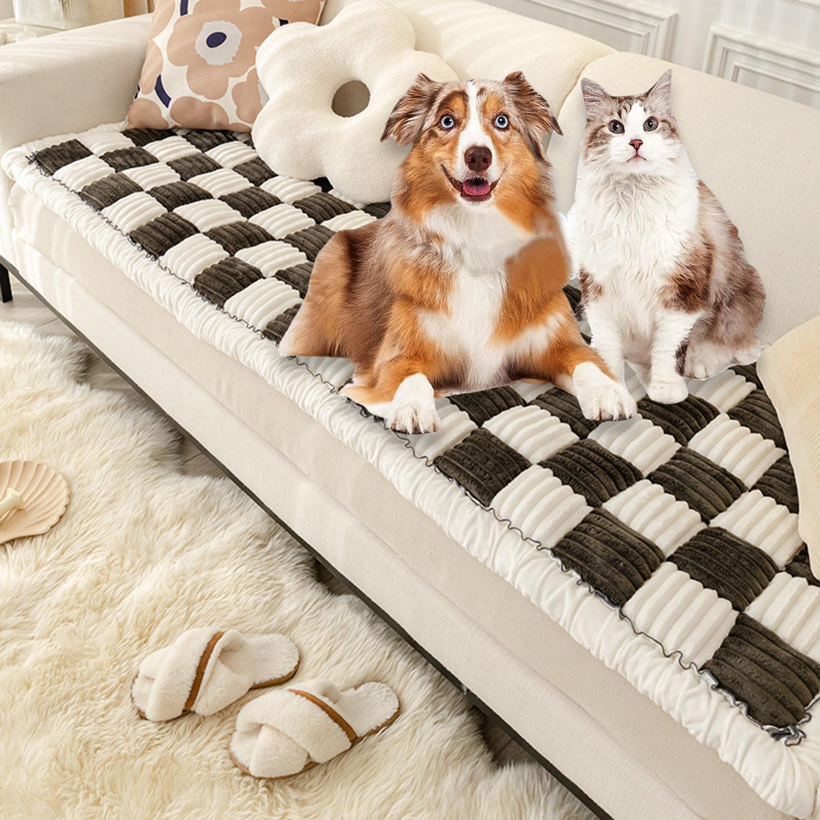 Funnyfuzzy Pet Canapé Matelas, Plaid Carré Canapé Coussin Crème Matelas Housse De Protection Meubles Plancher Chien Animal Chat Housse De Protection, Lavable En Machine(Size:19.6*19.6 in,Color:Black)