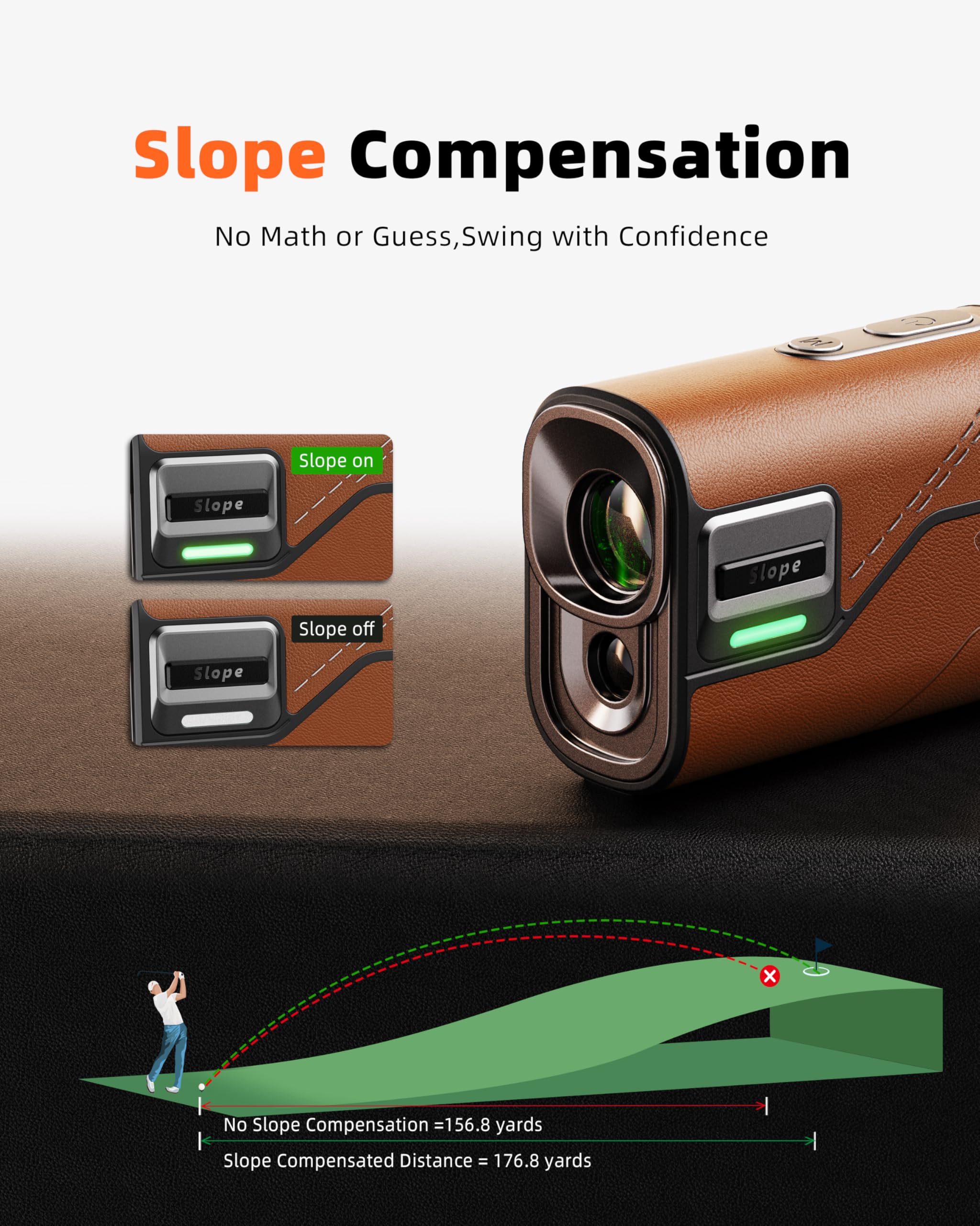 DORMIE T80 Mini Golf Rangefinder with Slope,1000 Yards Type-C Rechargeable Rangefinder, 7X Magnification, Slope Compensation, 0.02s Fast Measurement, Nappa Leather-Wrapped Body - 4