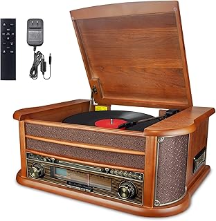 BIGMONAT Record Player Vinyl Turntable Stereo Bookshelf Speakers, Vintage Hi-Fi System with Magnetic Cartridge, Built-in Phono Preamp Stereo Speakers with Remote Control