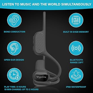 Bone Conduction Swimming Headphones, IP68 Waterproof Bluetooth & 64GB MP3 Player, Open-Ear Water Headphones for Swimming with Mic, Secure Fit, Great for Running, Cycling, and Workouts