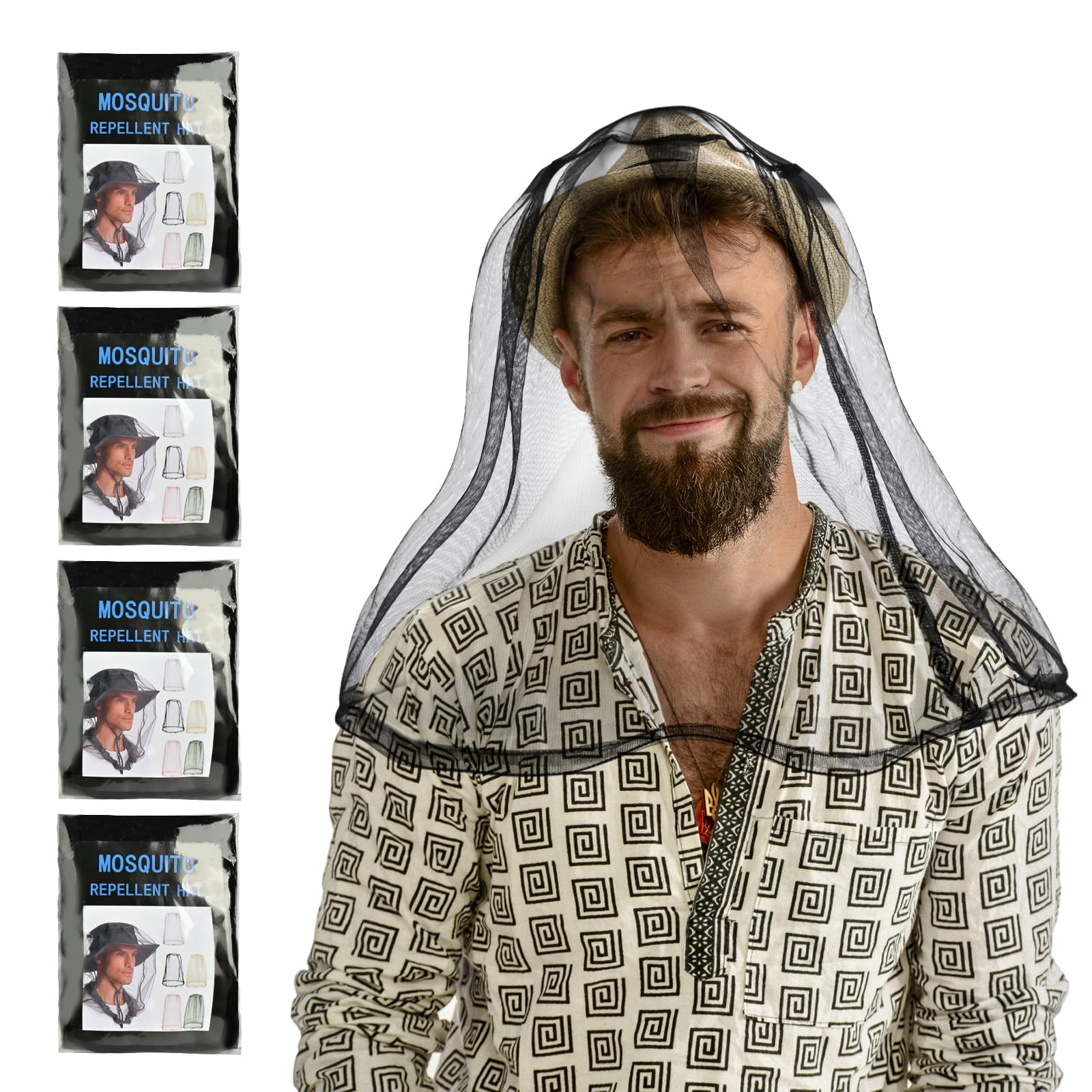 Mosquito Head Net for Outdoors Bug Net for Head Hiking 4 Pack Mosquito net for Hats Men Women