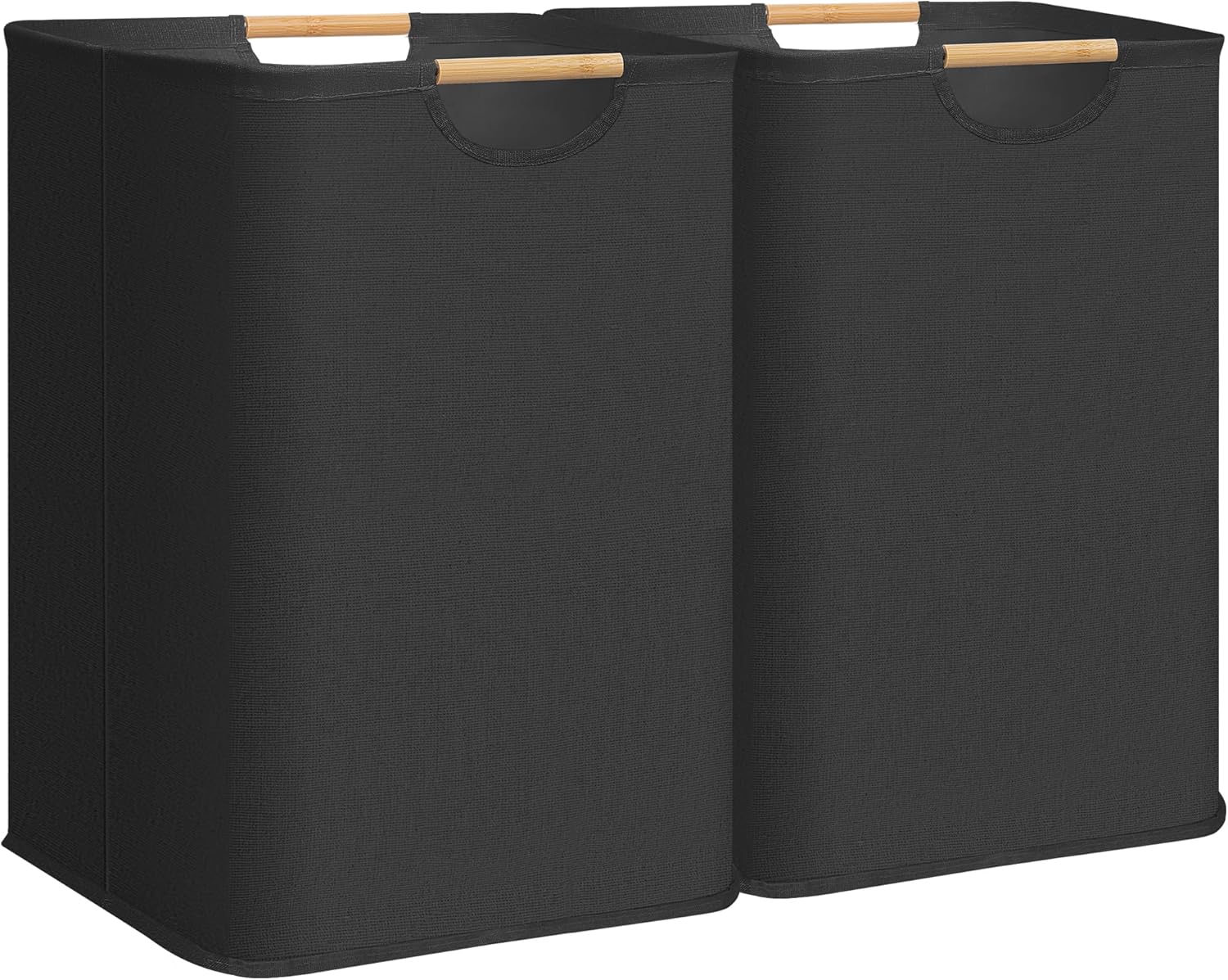 STORAGE MANIAC 2-Pack Large Laundry Hamper, 100L (26.4 Gal) Collapsible Laundry Basket with Bamboo Handles, Freestanding Waterproof Clothes Hamper for Laundry Room, Bedroom, Dorm, Towels, Toys, Black