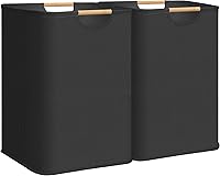 STORAGEMANIAC 2-Pack 100L Collapsible Laundry Hampers with Bamboo Handles - Waterproof Freestanding Baskets for Laundry Room, Dorm, Bedroom, Black