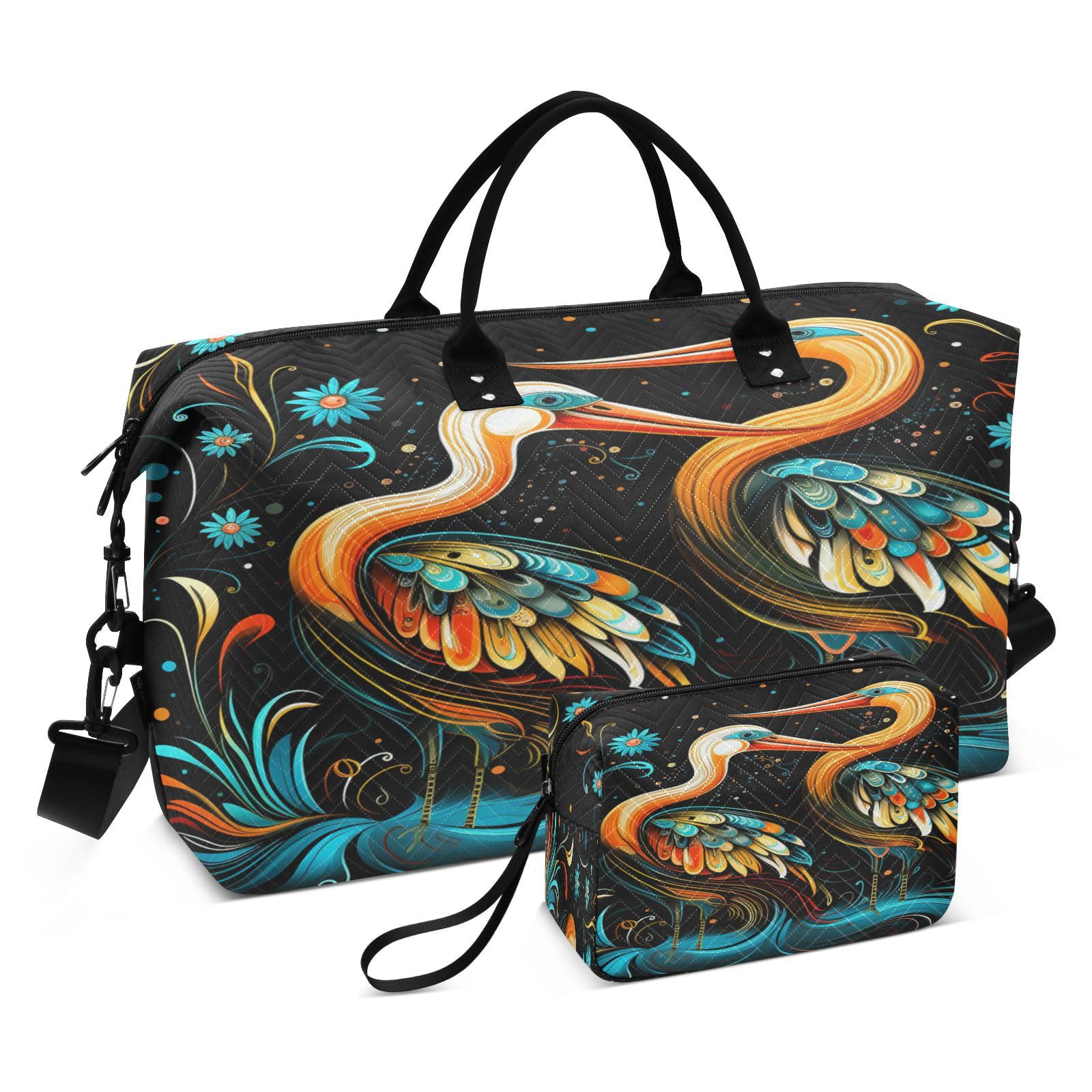 Cute Watercolor Art Pelicans Sports Swim Gym Bag Weekender Duffel Travel Bags Handbag with Makeup Storage Bag for Girls Men