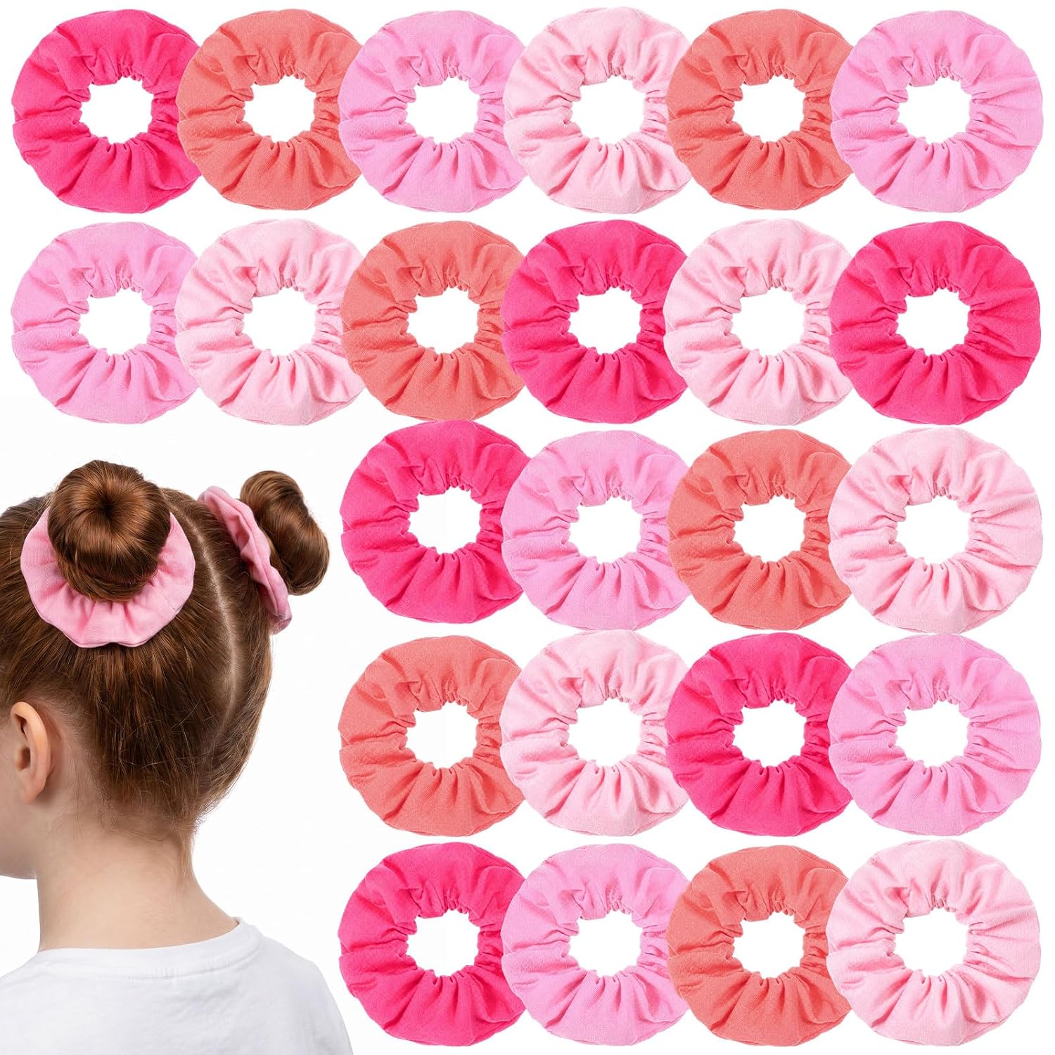 Tigeen 24 Pcs No Crease Cotton Scrunchie, Black Soft Scrunchies Bulk, Secure Hair Tie, Solid Colors Thick Elastic Bands Ponytail Ties for Women Girls All Hair Types Accessories Party Favors
