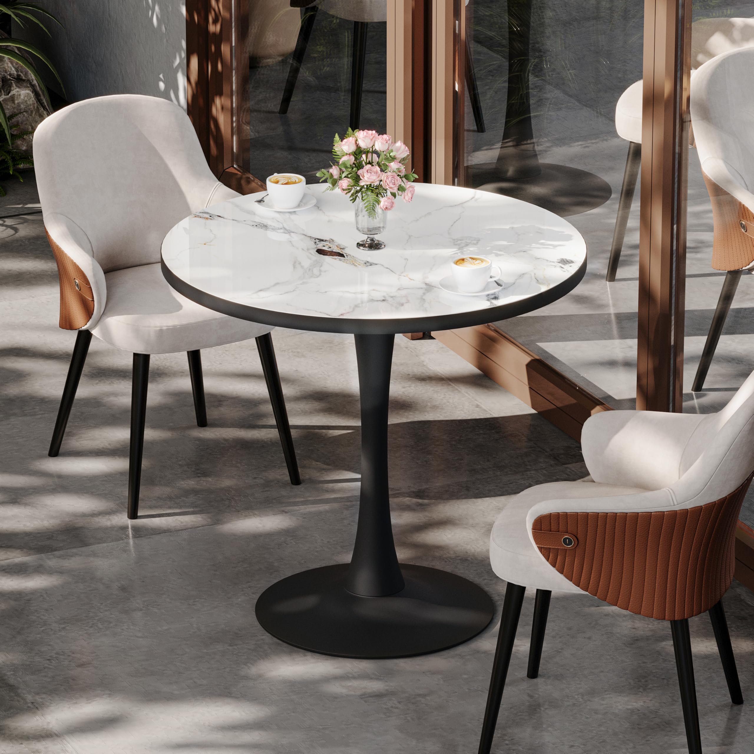 Kitchen Dining Table Sintered Stone Marble Table Top with Big Black Base
