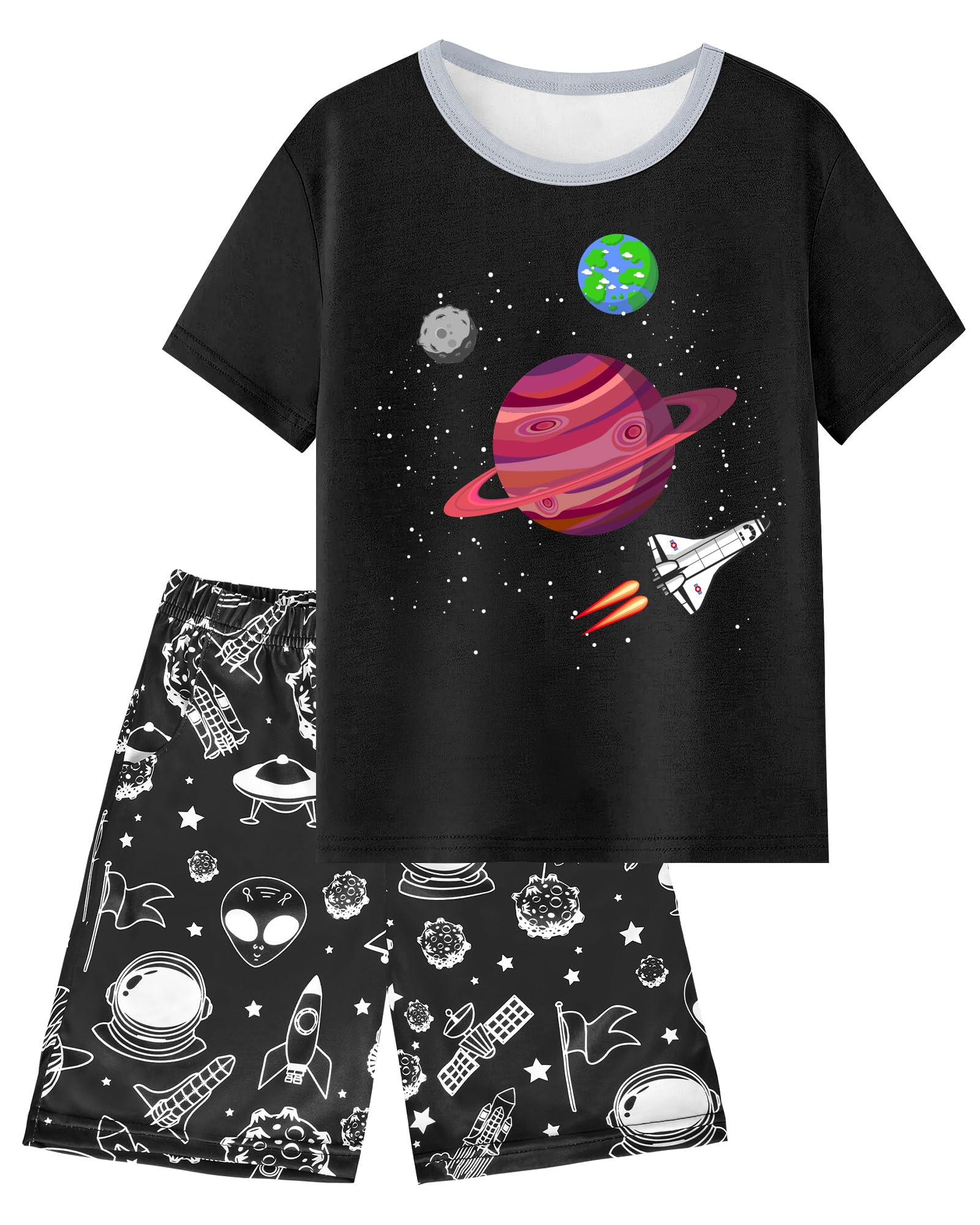PASHOP Boys Pajamas Boys Summer Pajamas Short Sleeve & Sleep Shorts Set 2 Piece Summer Kids Boy Pjs Sleepwear Sets Size 8-16