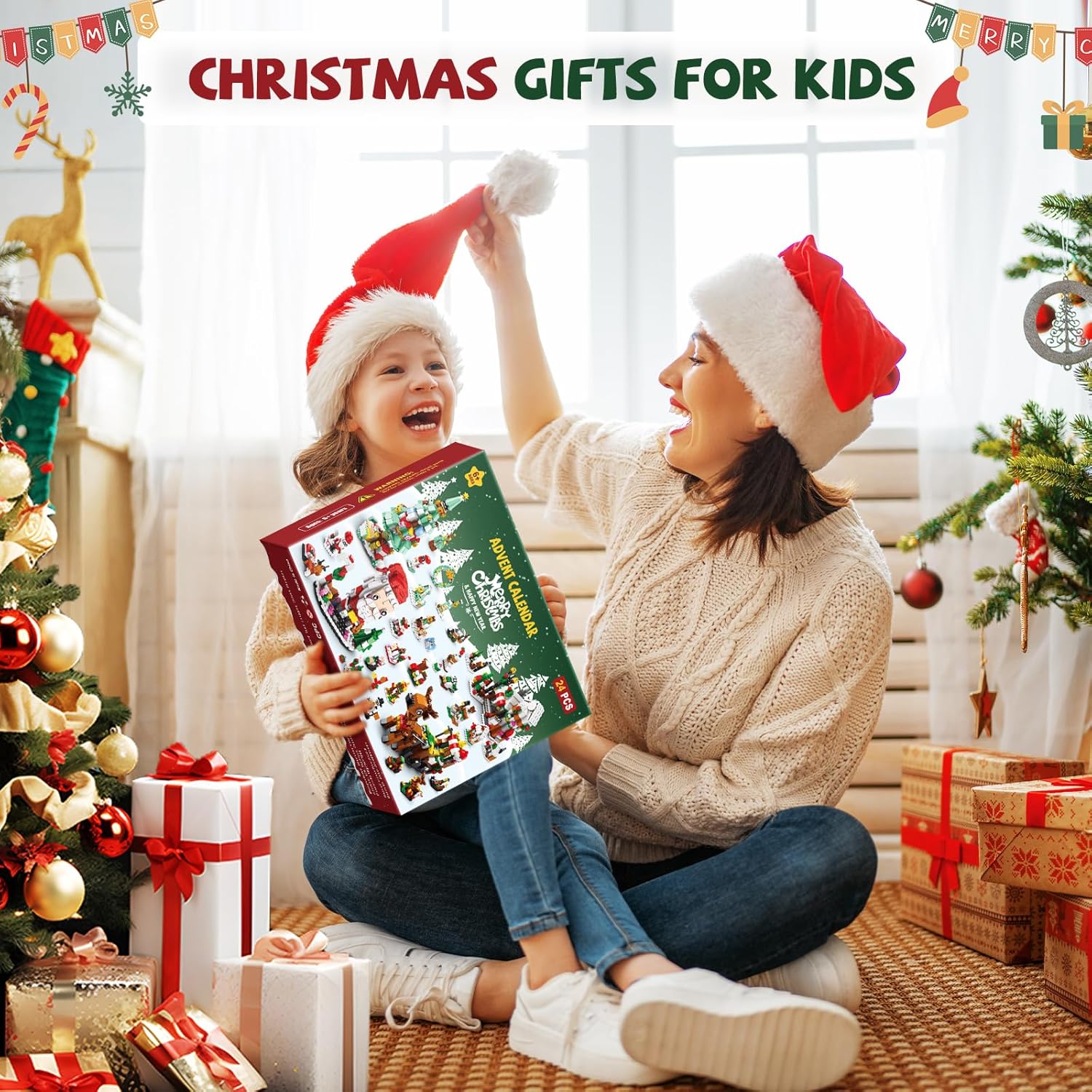 Advent Calendar 2025 Boys Girls Kids Building Toys, 24 Days Countdown Calendar Building Blocks Gift for Kids Ages 6 and up, 24 Surprises, with Fun Santa Snowman Tree and Elk