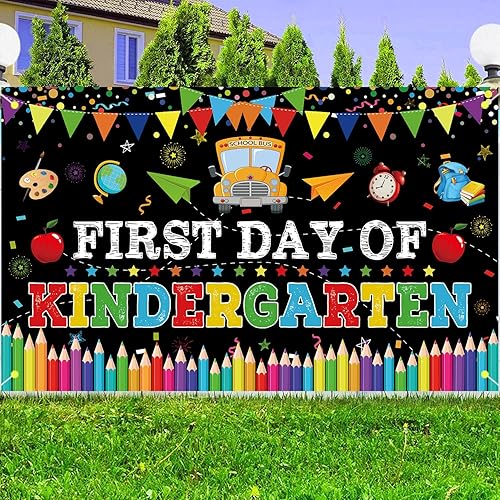 Miniatura 2 de Cartel del primer día de jardín de infantes, decoraciones de fiesta del primer día de escuela, pancarta de regreso a la escuela, bienvenida al