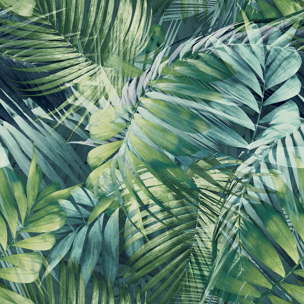 Grandeco Life Nomad Antigua Palm Teal Green Wallpaper 170702 - Tropical Jungle