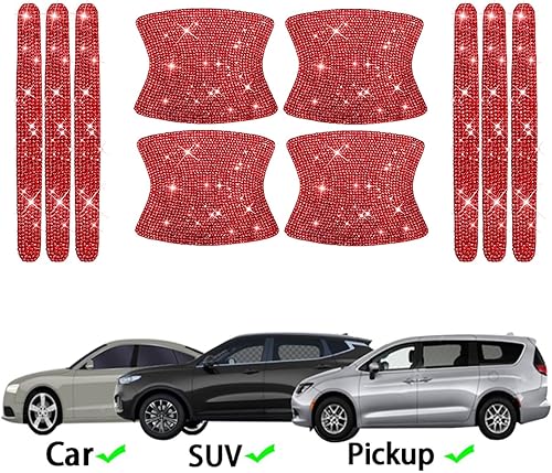 Miniatura 3 de BetterJonny 10 protectores de arañazos de cristal, calcomanías de mango de diamantes de imitación para calcomanías de automóvil de mujer (rojo)