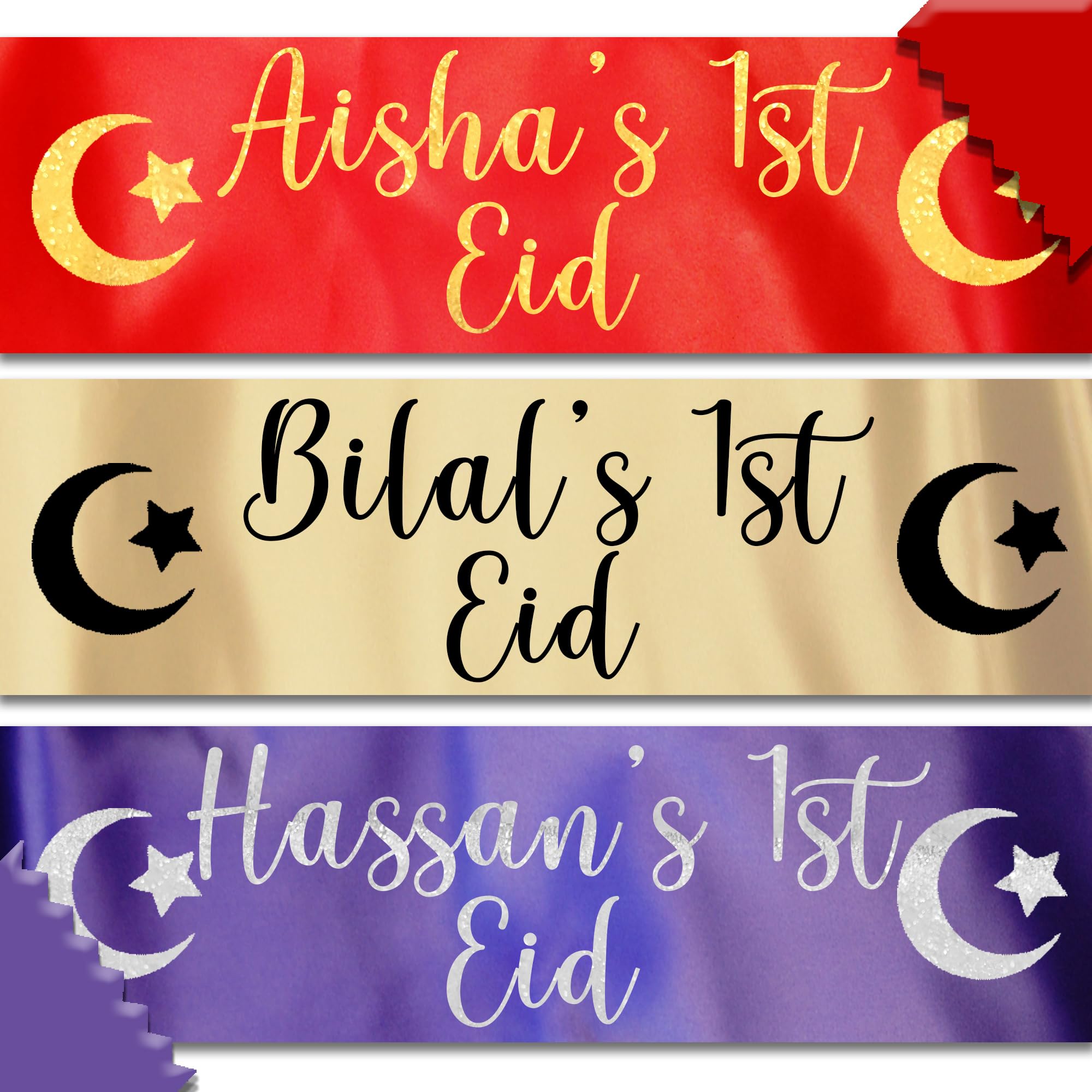 Personalised First Eid Banner Mubarak 1st Eid al Fitr Eid al Adha Moon Ramadan Gold Silver